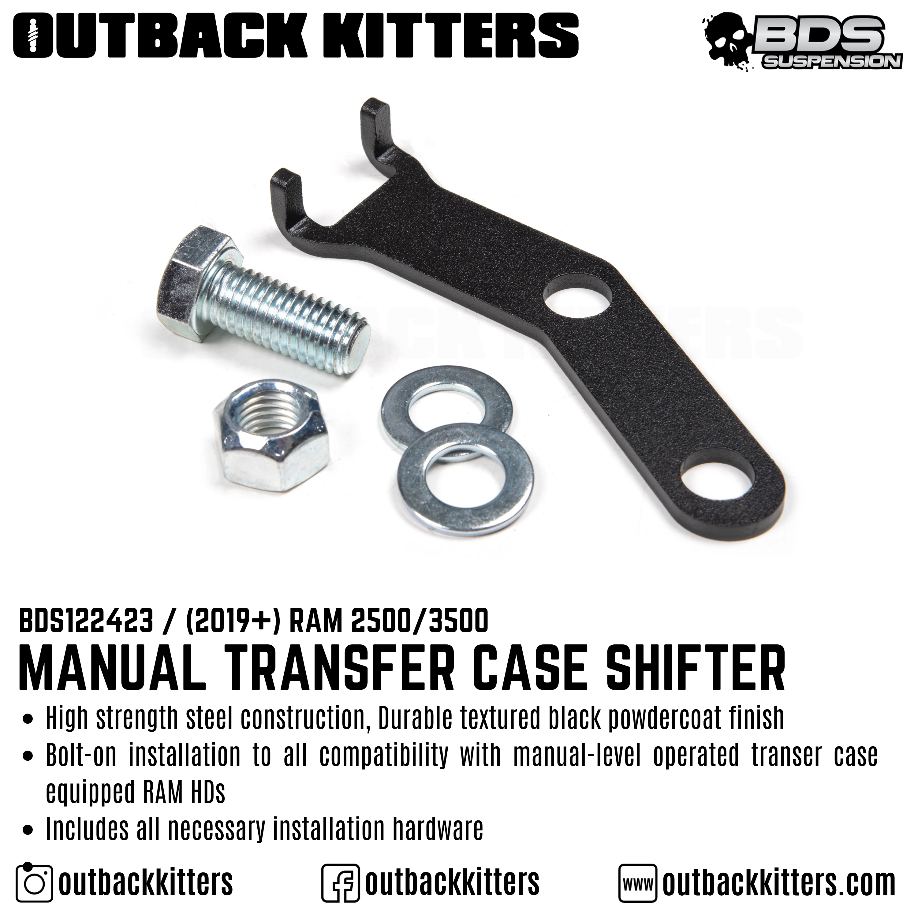 BDS Suspension Manual Transfer Case Shifter Extension for 2019+ RAM 2500/3500 - Outback Kitters