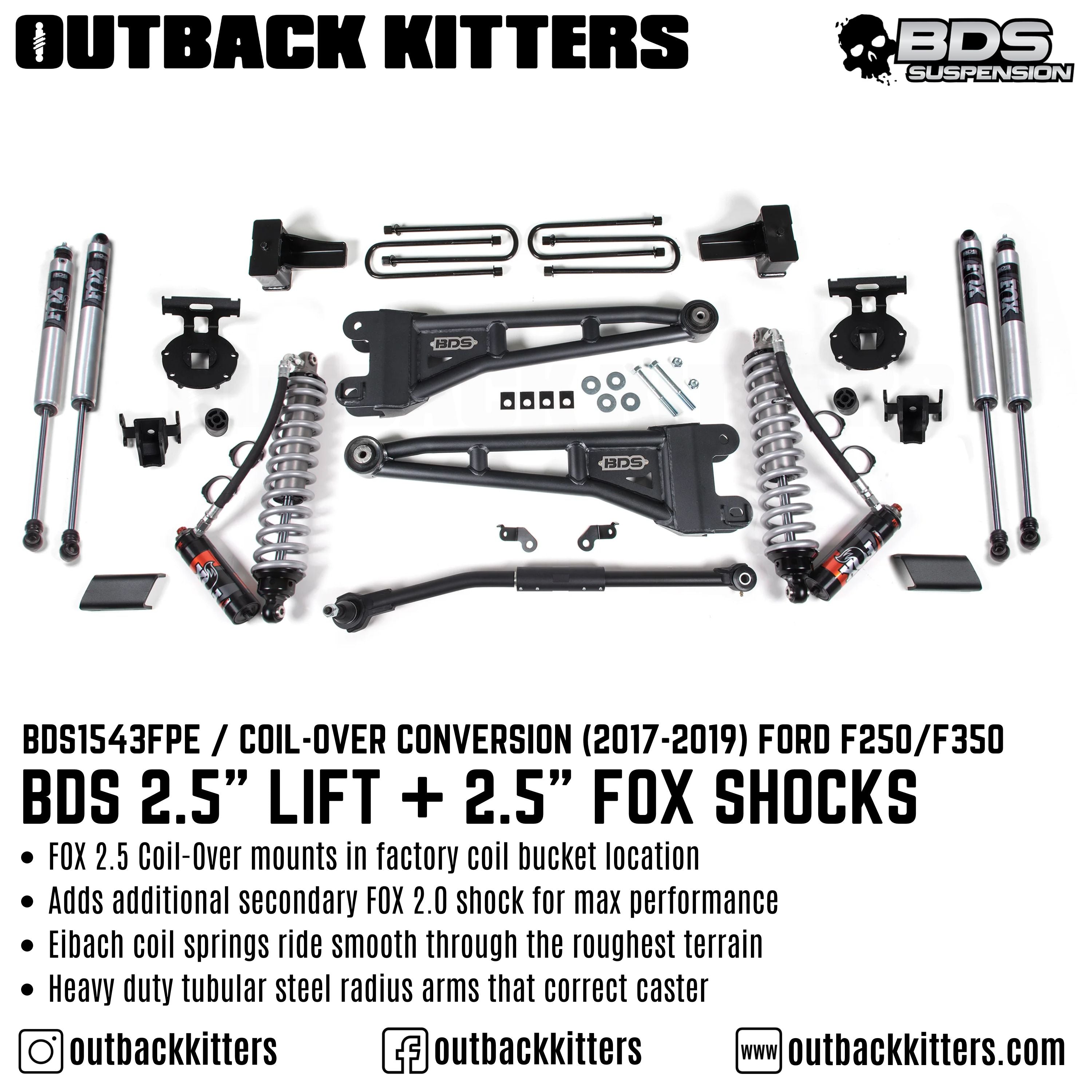 BDS Suspension 2.5" Coil-over Conversion Lift Kit with Radius Arms for Ford F150 (2017-2019) - Outback Kitters