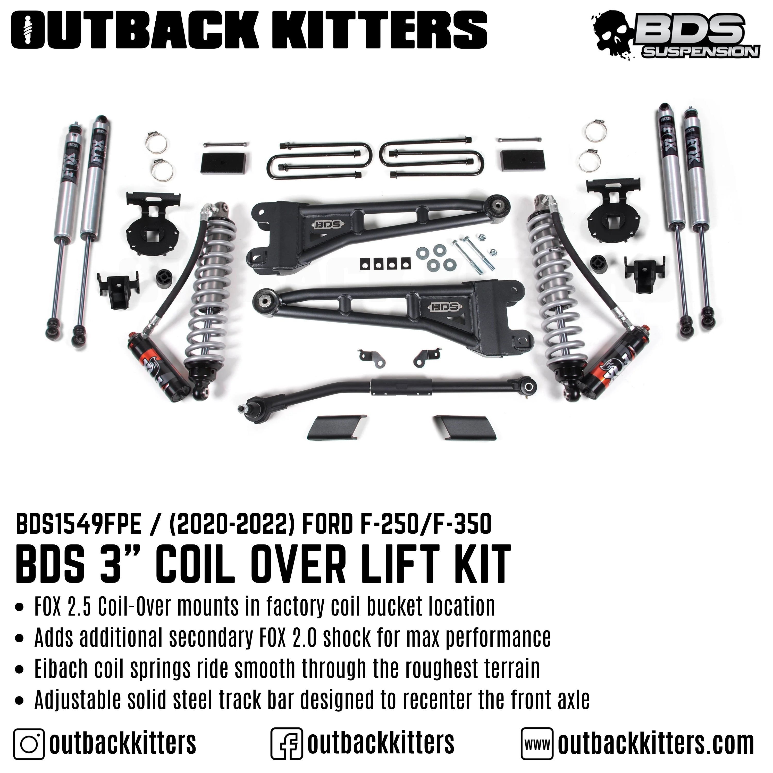 BDS Suspension 3" Coilover Lift Kit for 2020+ Ford F250 - Outback Kitters