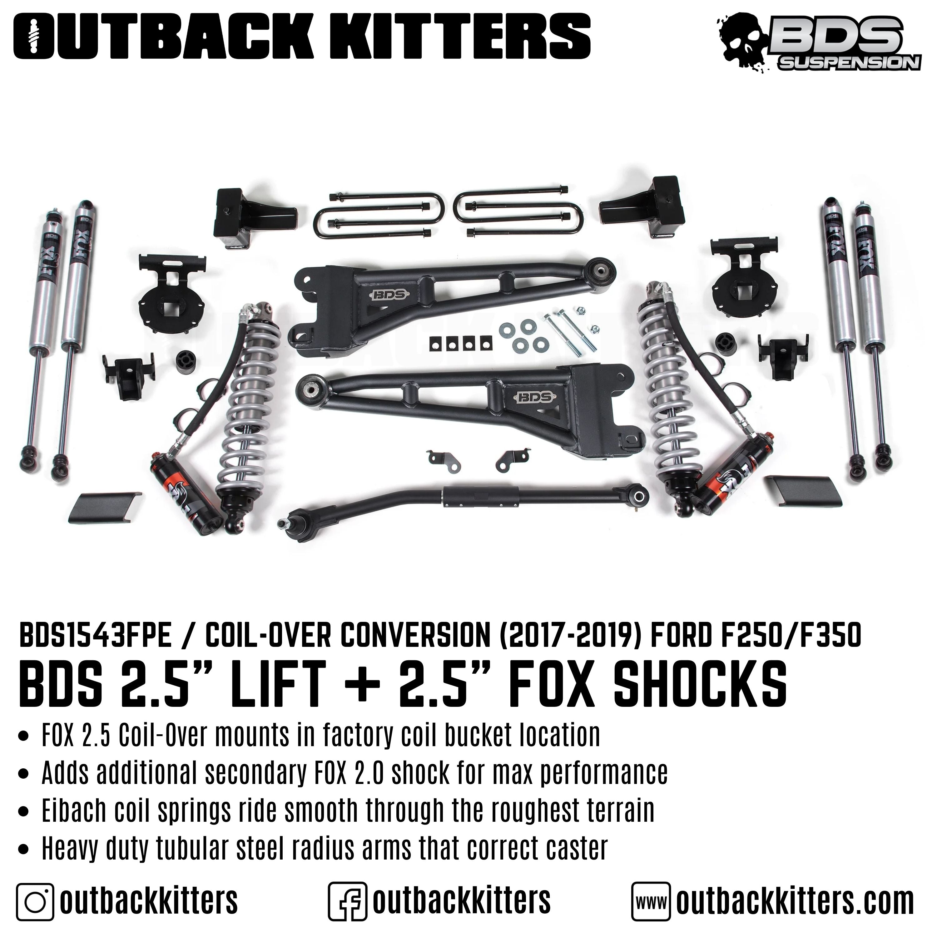 BDS Suspension 2.5" Coil-over Conversion Lift Kit with Radius Arms for Ford F150 (2017-2019) - Outback Kitters