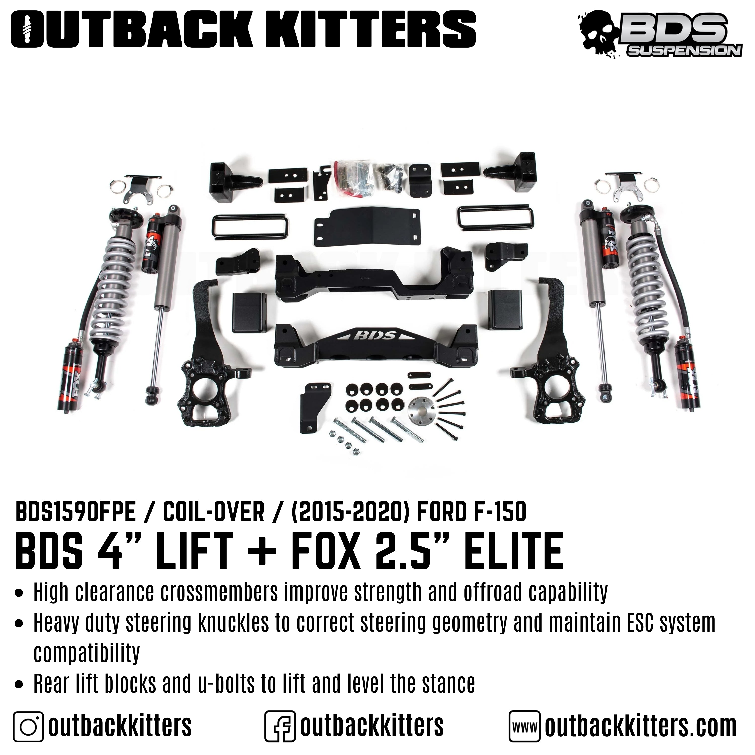 BDS Suspension 4" Lift Kit for 2015-2020 Ford F150 with Fox Shocks - Outback Kitters