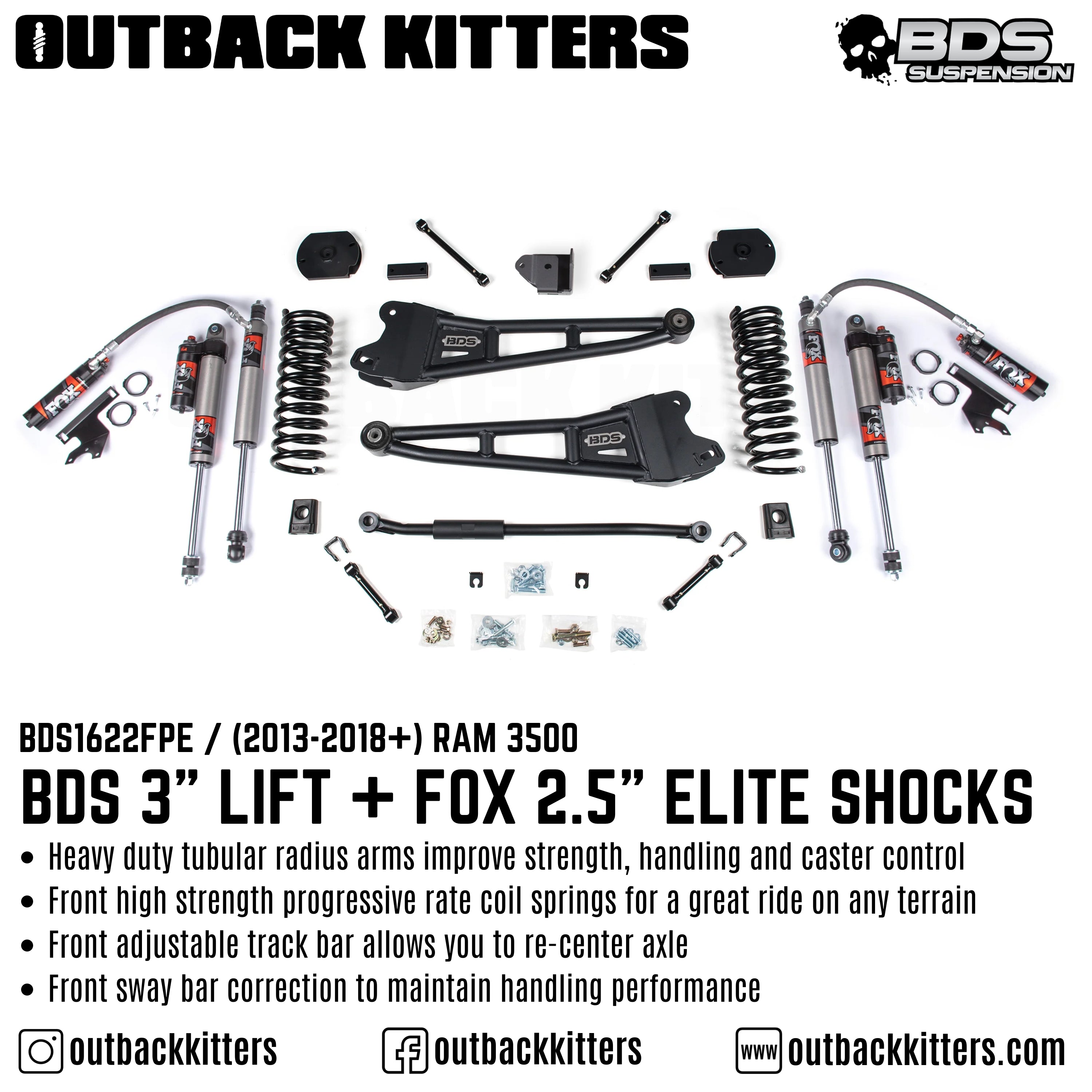 BDS Suspension 3" Lift Kit with Radius Arms for 2013-2018 Ram 3500 - Outback Kitters