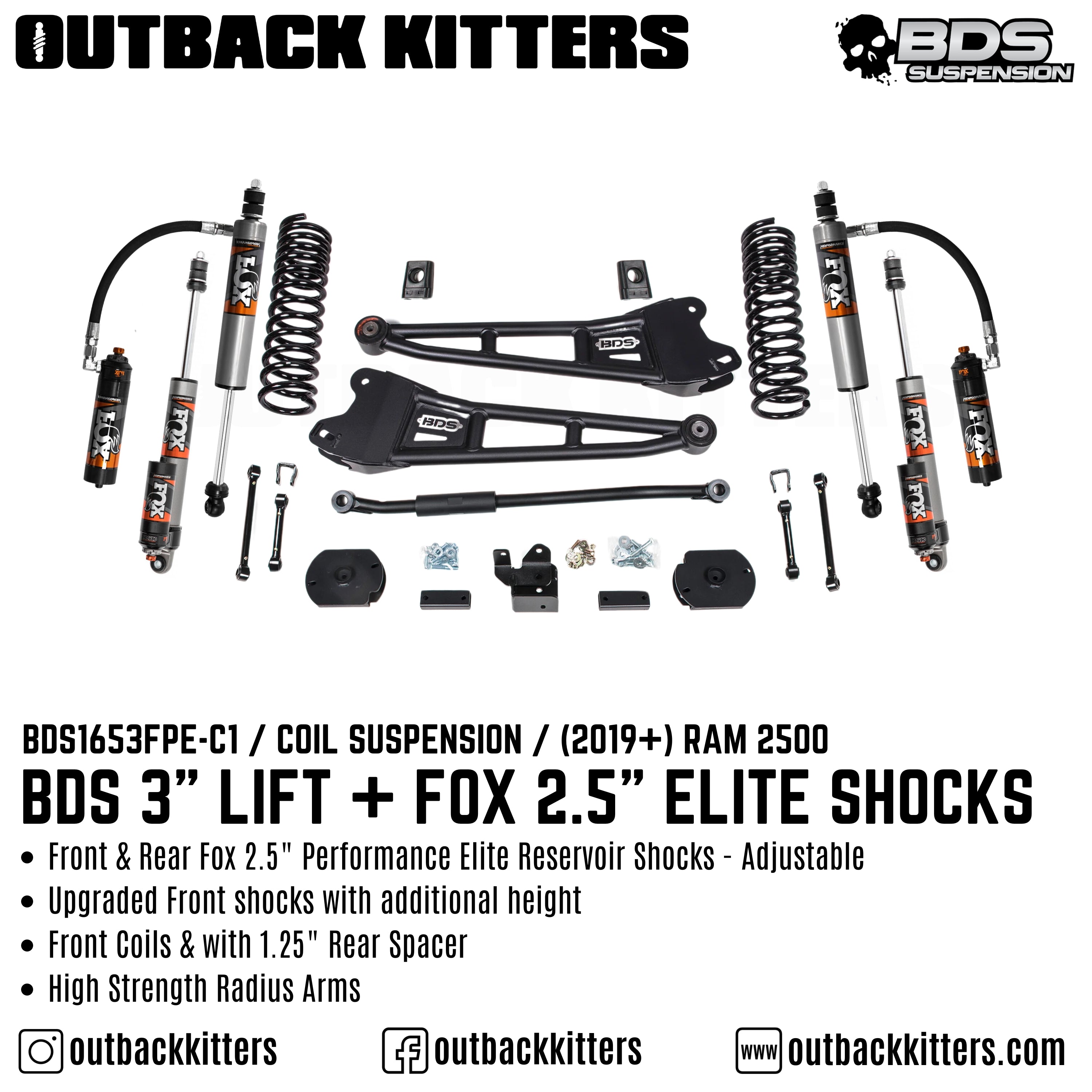 BDS Suspension 3" Lift Kit for 2019+ Ram 2500 - Outback Kitters