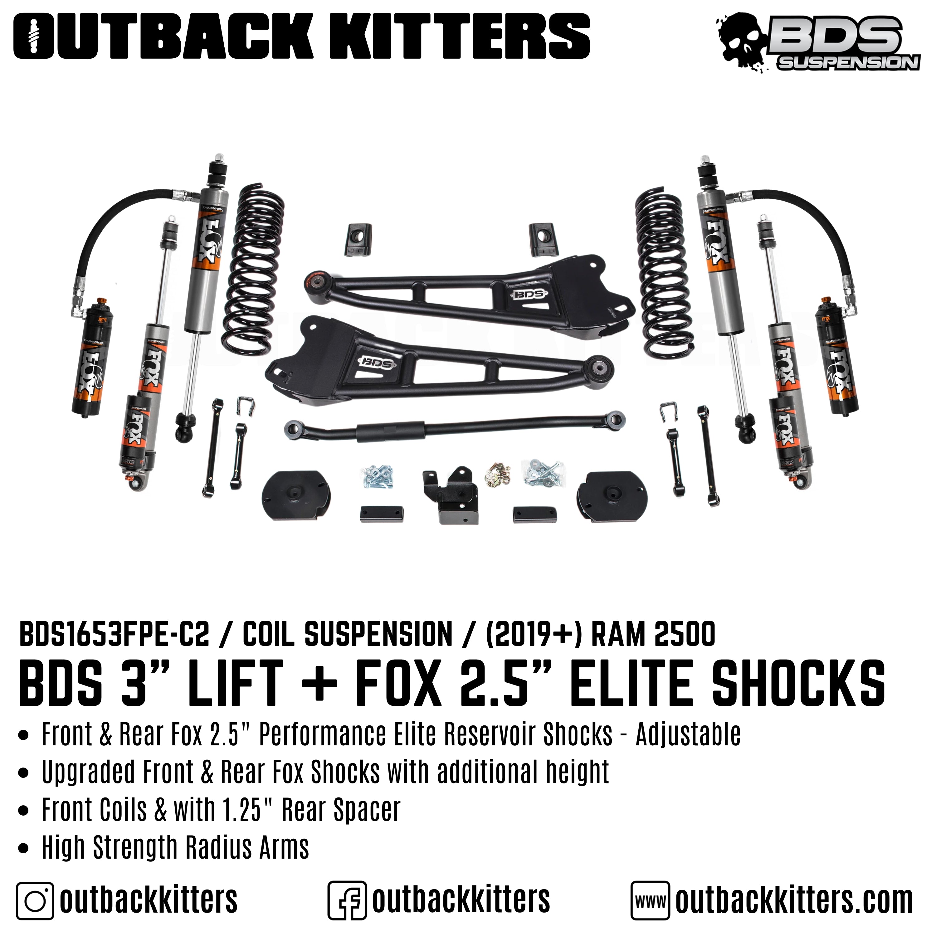 BDS Suspension 3" Lift Kit for 2019+ Ram 2500 - Outback Kitters