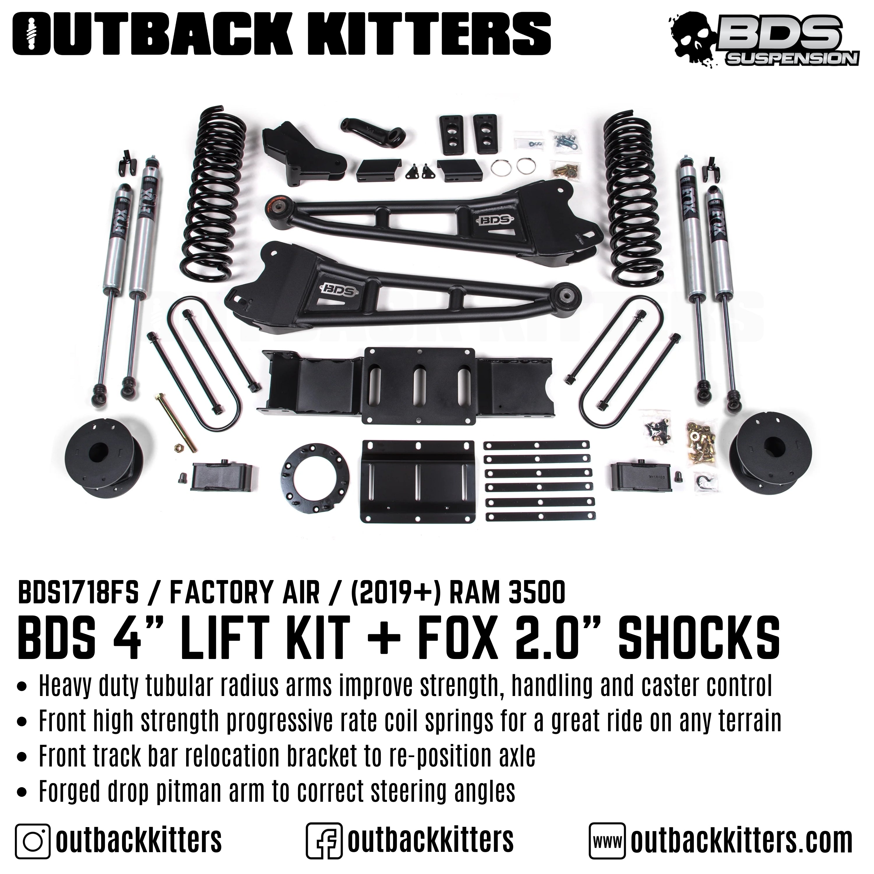 BDS Suspension 4" Lift Kit for 2019+ Ram 3500 with Fox Shocks - Outback Kitters