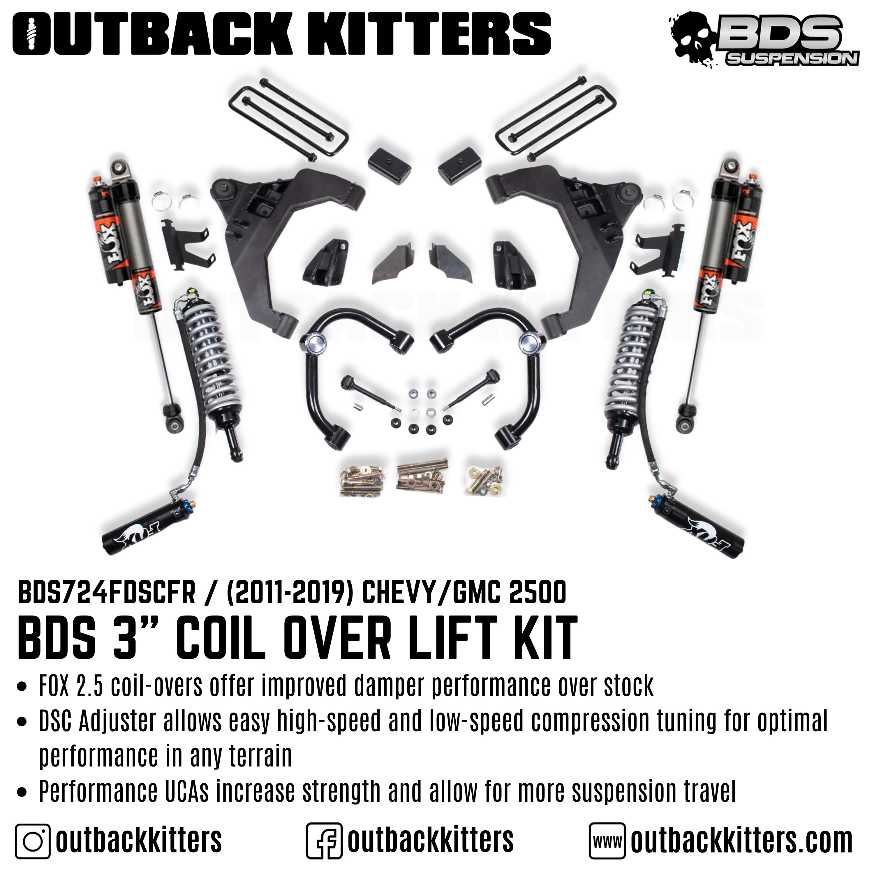 BDS Suspension 3" Coilover Lift Kit for 2011-2019 Chevy Silverado 2500 - Outback Kitters