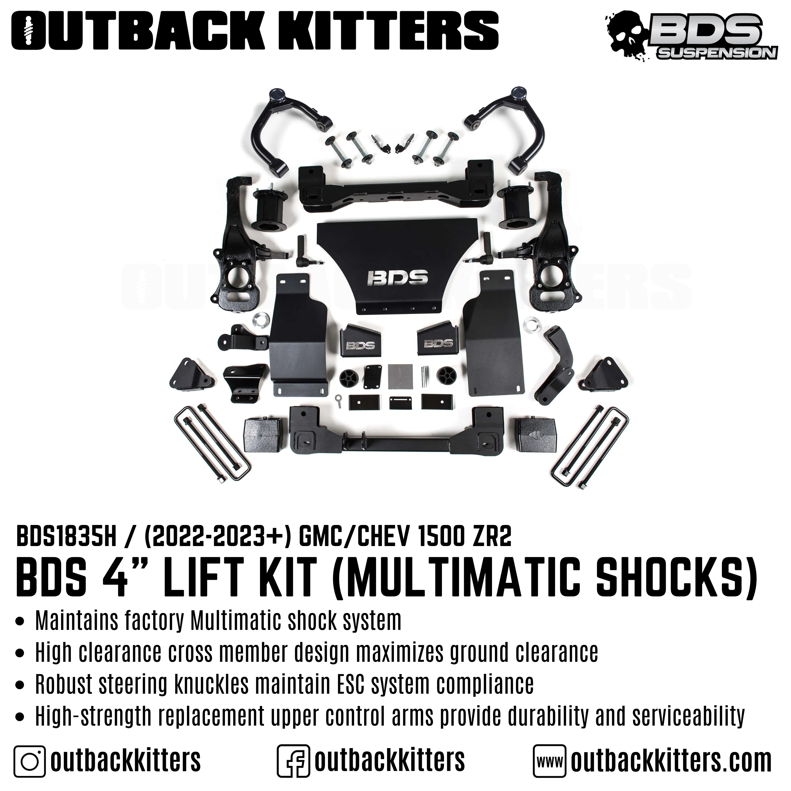 BDS Suspension 4" Lift Kit - Chevy Silverado 1500 ZR2 (22-23) - Outback Kitters