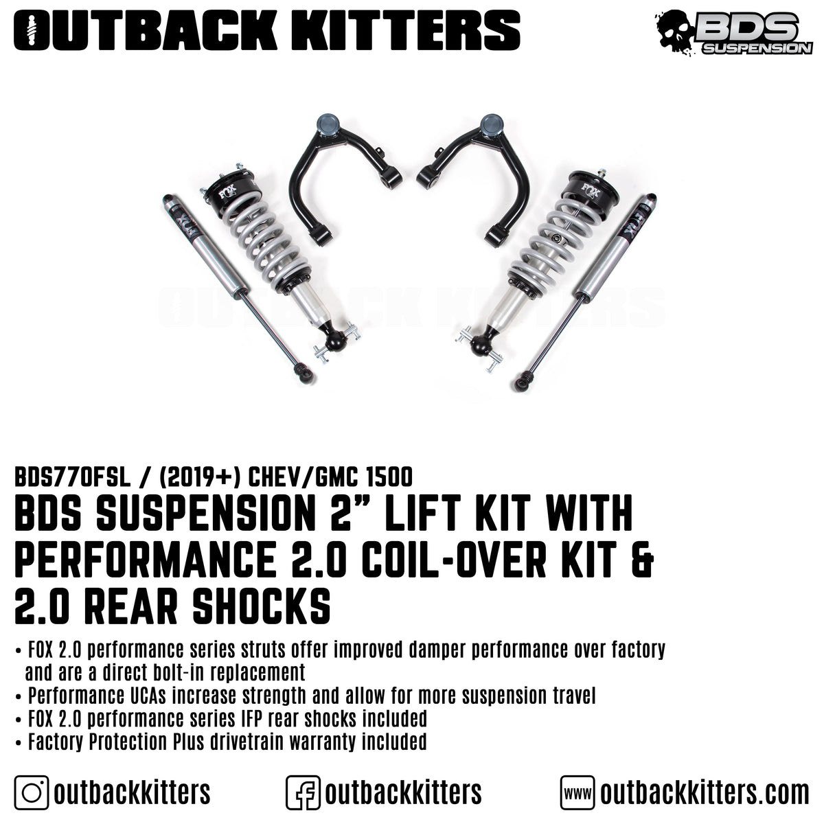 2019-2023 Chevy/GMC 1500 2" Performance 2.0 Coilover Kit, 2.0 Rear Shock - Outback Kitters