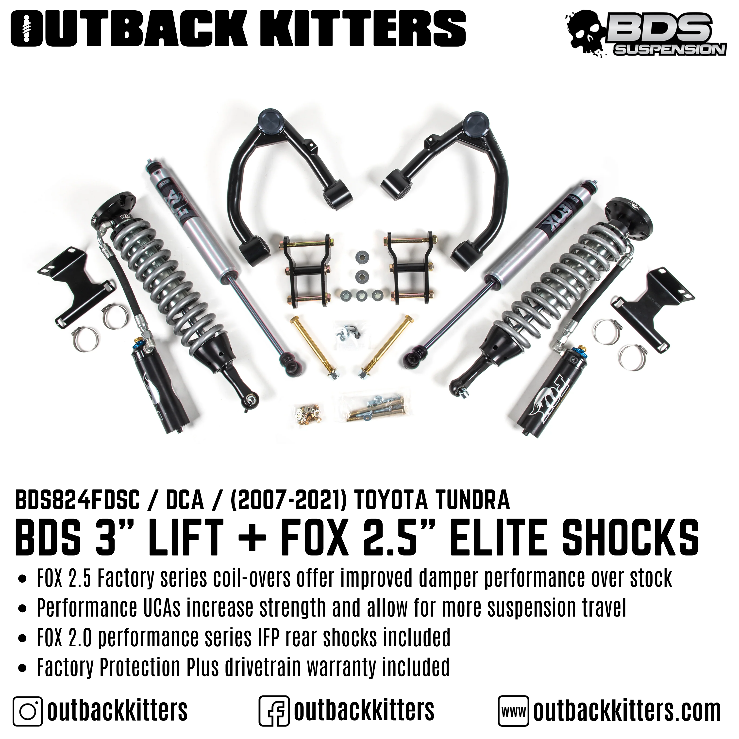 BDS 3" Lift Kit Fox 2.5 Coil Overs with DSC Adjuster for Toyota Tundra (2007+) - Outback Kitters