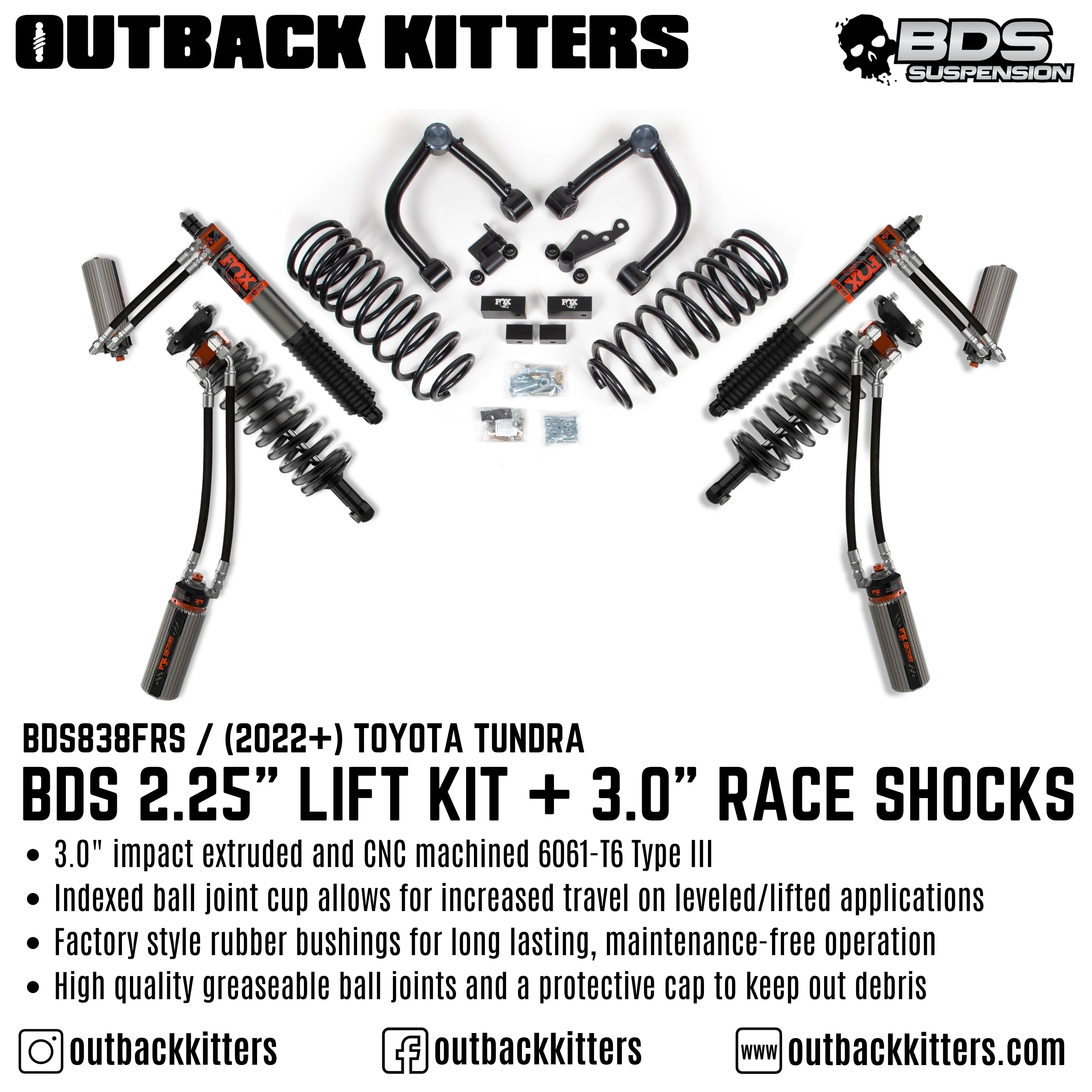 BDS Suspension 2022+ Toyota Tundra 2.25" Lift Kit with 3.0" Factory Race Shocks - Outback Kitters