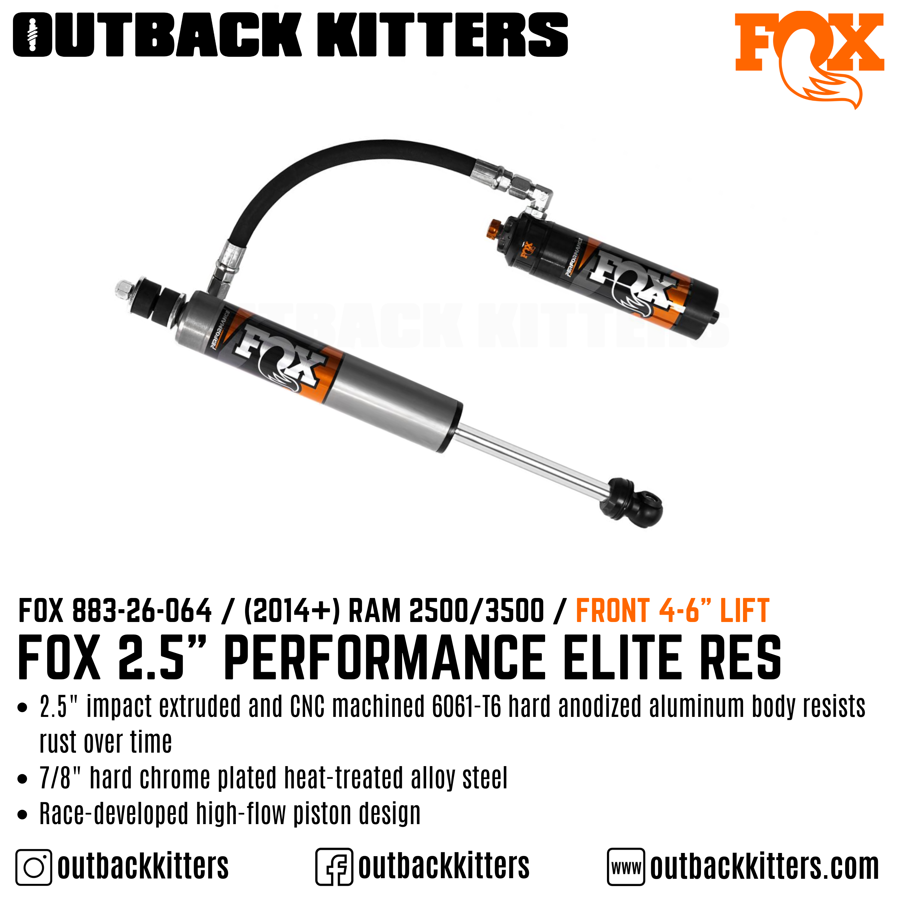 Fox Performance Elite 2.5 Series Remote Res Shocks for 2014+ Ram 2500 - Outback Kitters