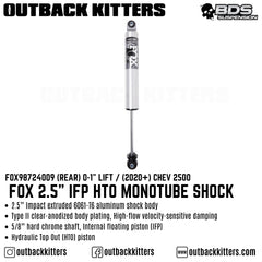 Fox 2.5" IFP HTO Monotube Shock Rear Shock to suit 0-1" Lift for Chev 2500 - Outback Kitters