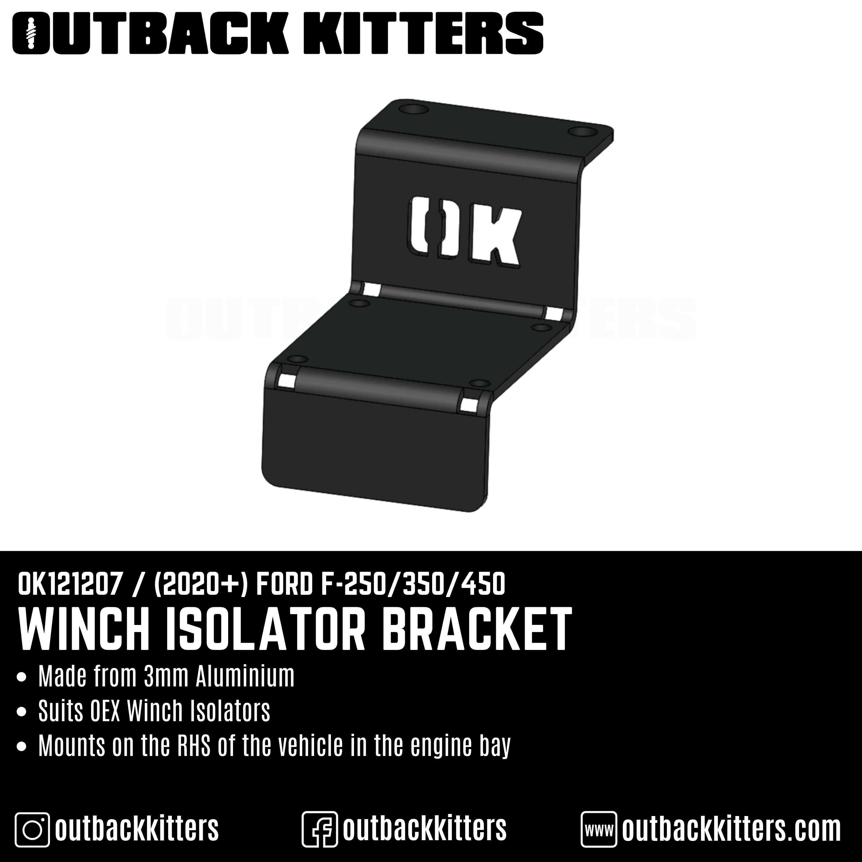 2020+ Ford F250 Winch Isolator Bracket - Outback Kitters