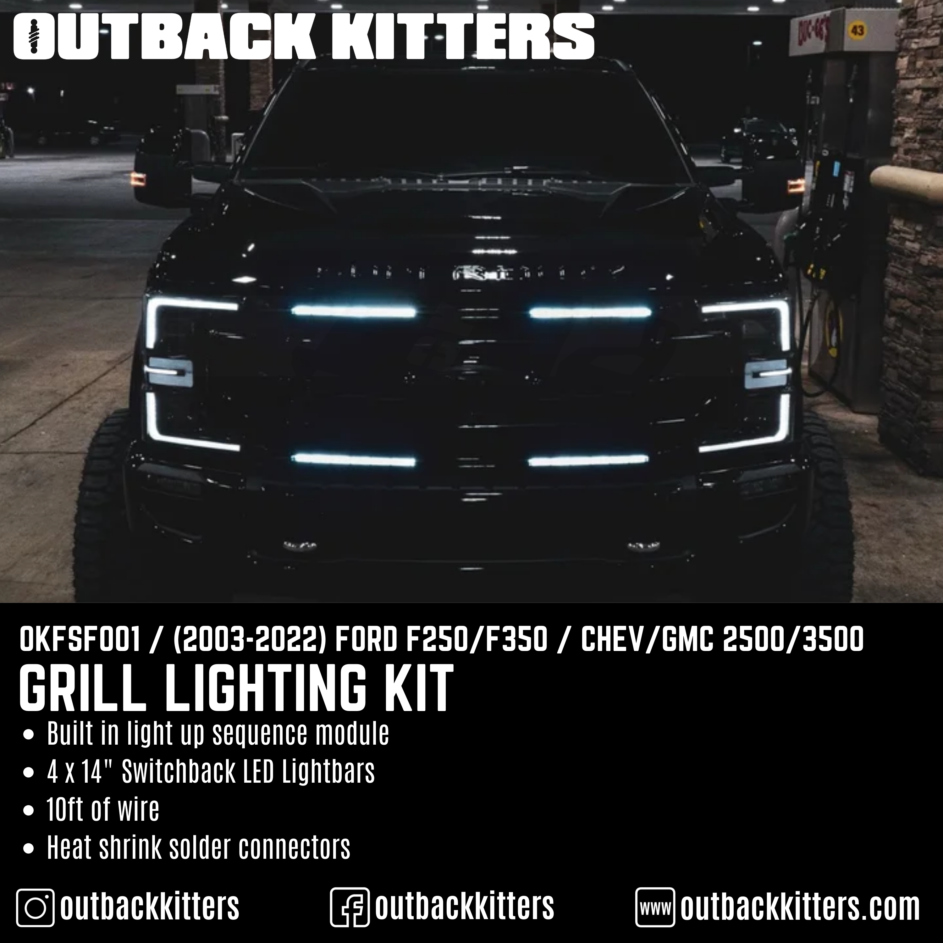 Grille Lighting Kit - 4 x 14" LEDs for Ford F250 / Chev 2500 / GMC 2500 - Outback Kitters