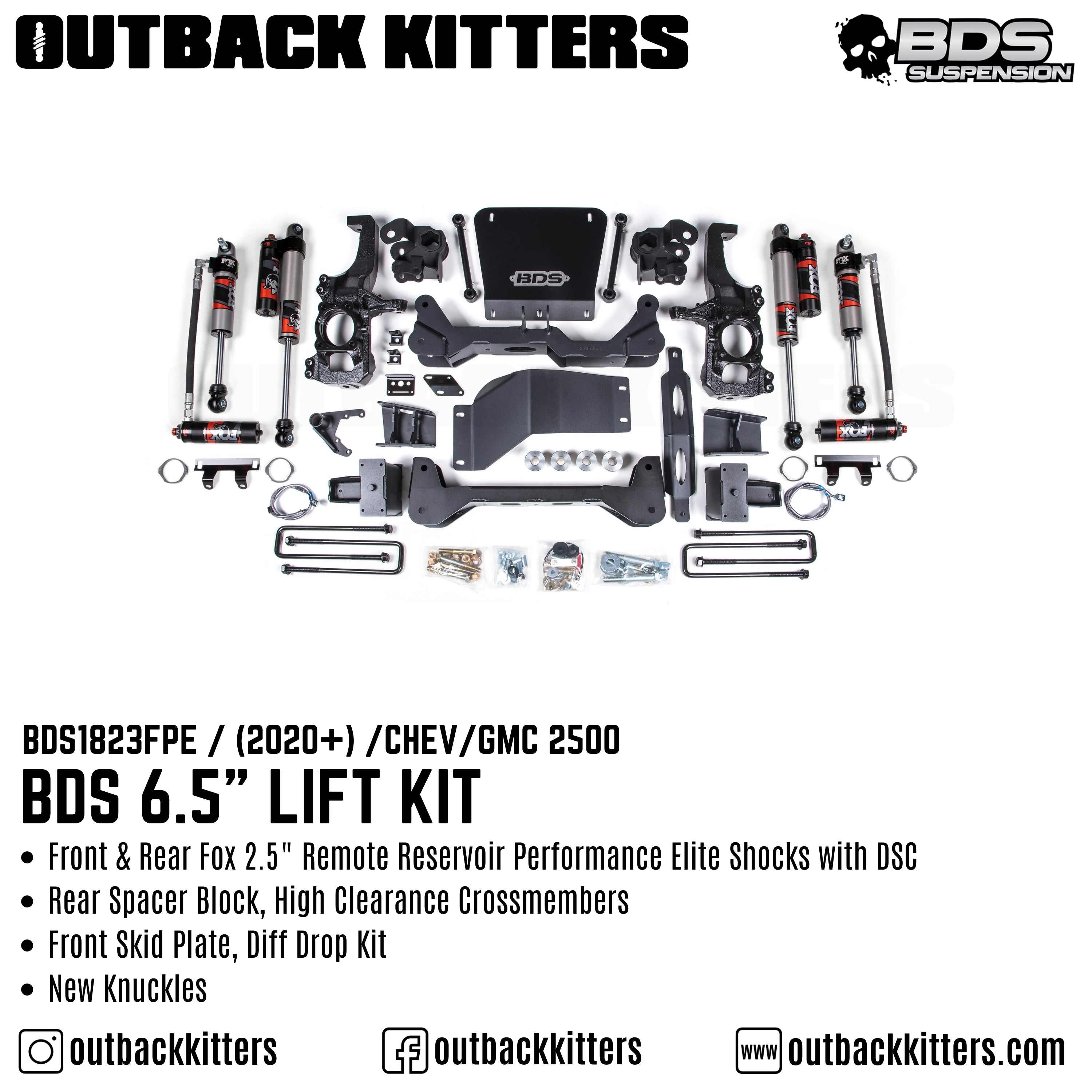 BDS Suspension 6.5" Lift Kit for 2020+ Chevy Silverado 2500 with Fox 2.5 Performance Elite Shocks - Outback Kitters