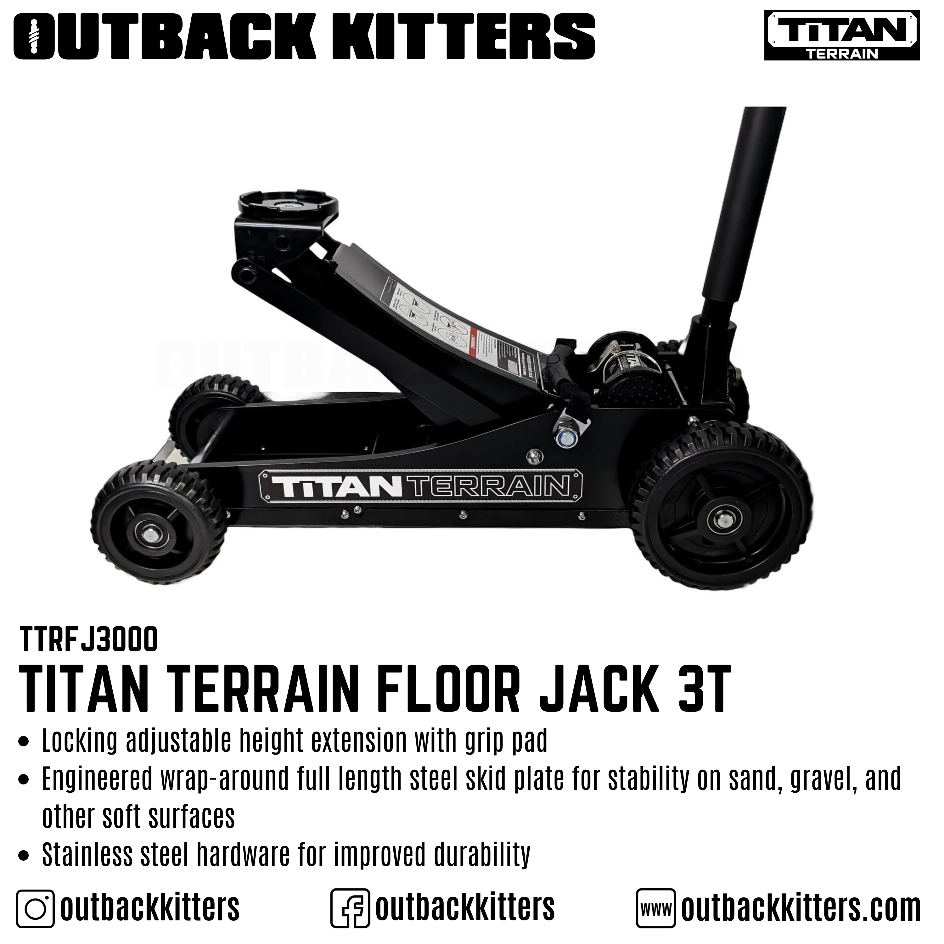 Titan Terrain 3 Tonne Hi Lift Hydraulic Trolley Jack - Outback Kitters
