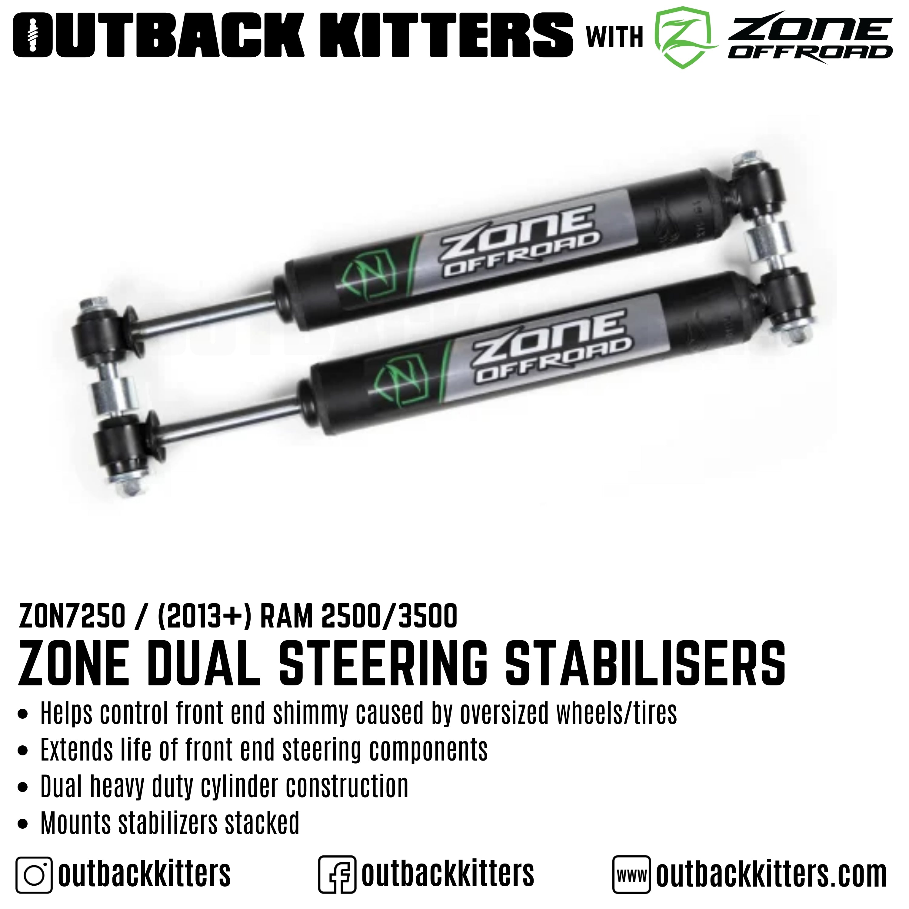OK with Zone Offroad Dual Steering Stabiliser Kit for 2013+ Ram 2500/3500 - Outback Kitters