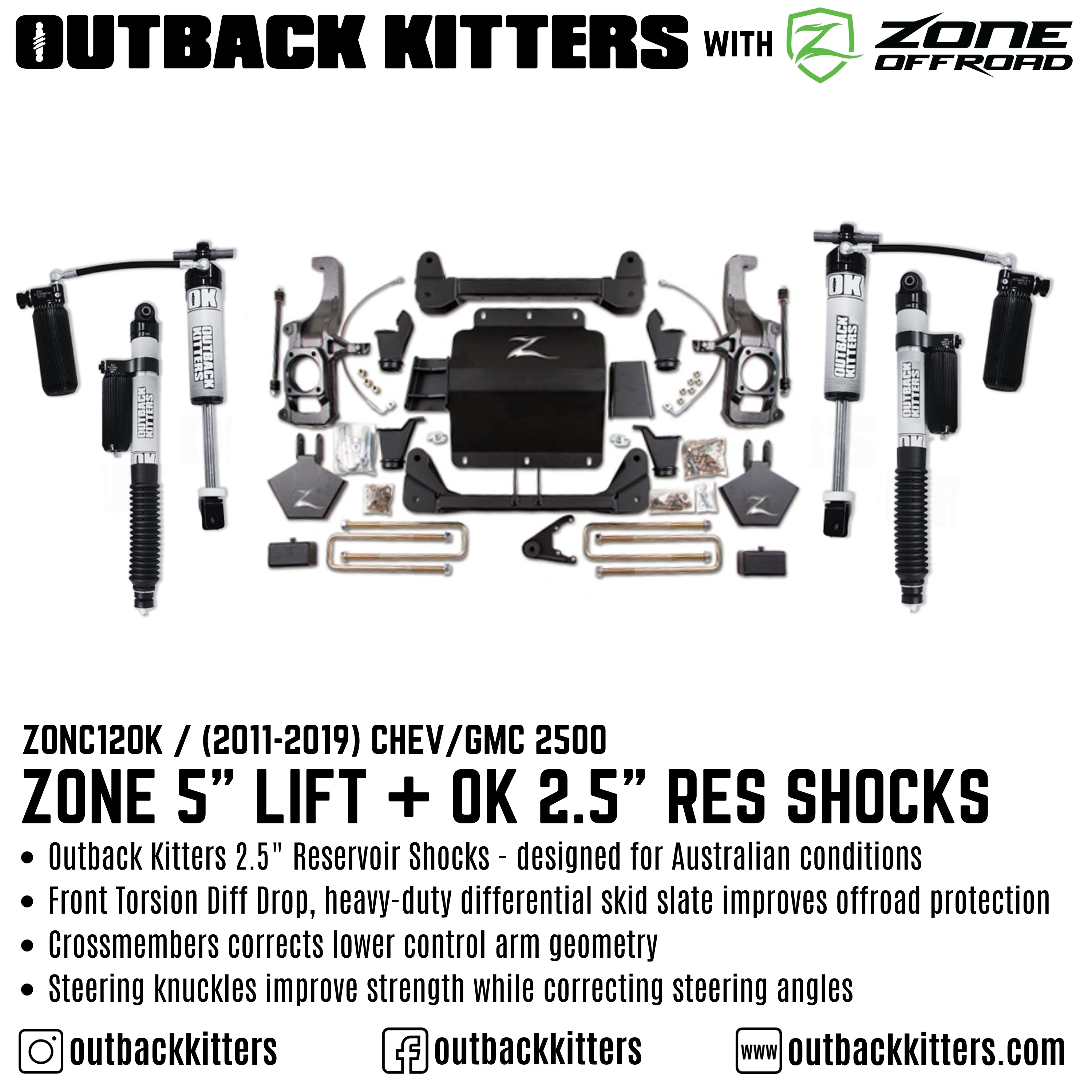 OK with Zone Offroad 5" Lift Kit for 2011-2019 Chev/GMC 2500 - Outback Kitters