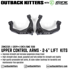 OK with Zone Offroad Upper Control Arms for 2019+ Chev/GMC 1500 2-6" Lift - Outback Kitters