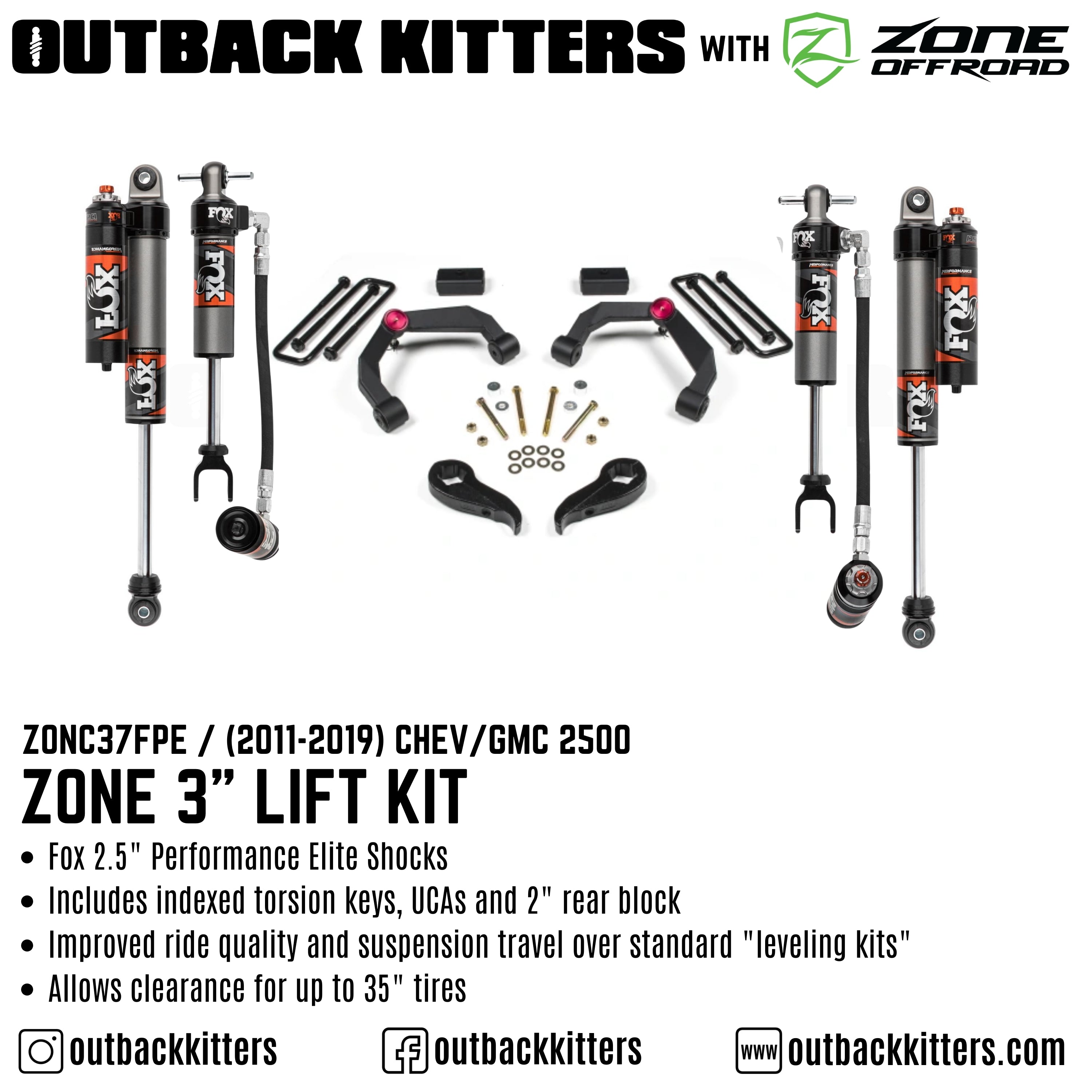 OK with Zone Offroad 3" Lift Kit for 2011-2019 Chev/GMC 2500 - Outback Kitters