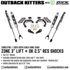 OK with Zone Offroad 3" Lift Kit for 2011-2019 Chev/GMC 2500 - Outback Kitters