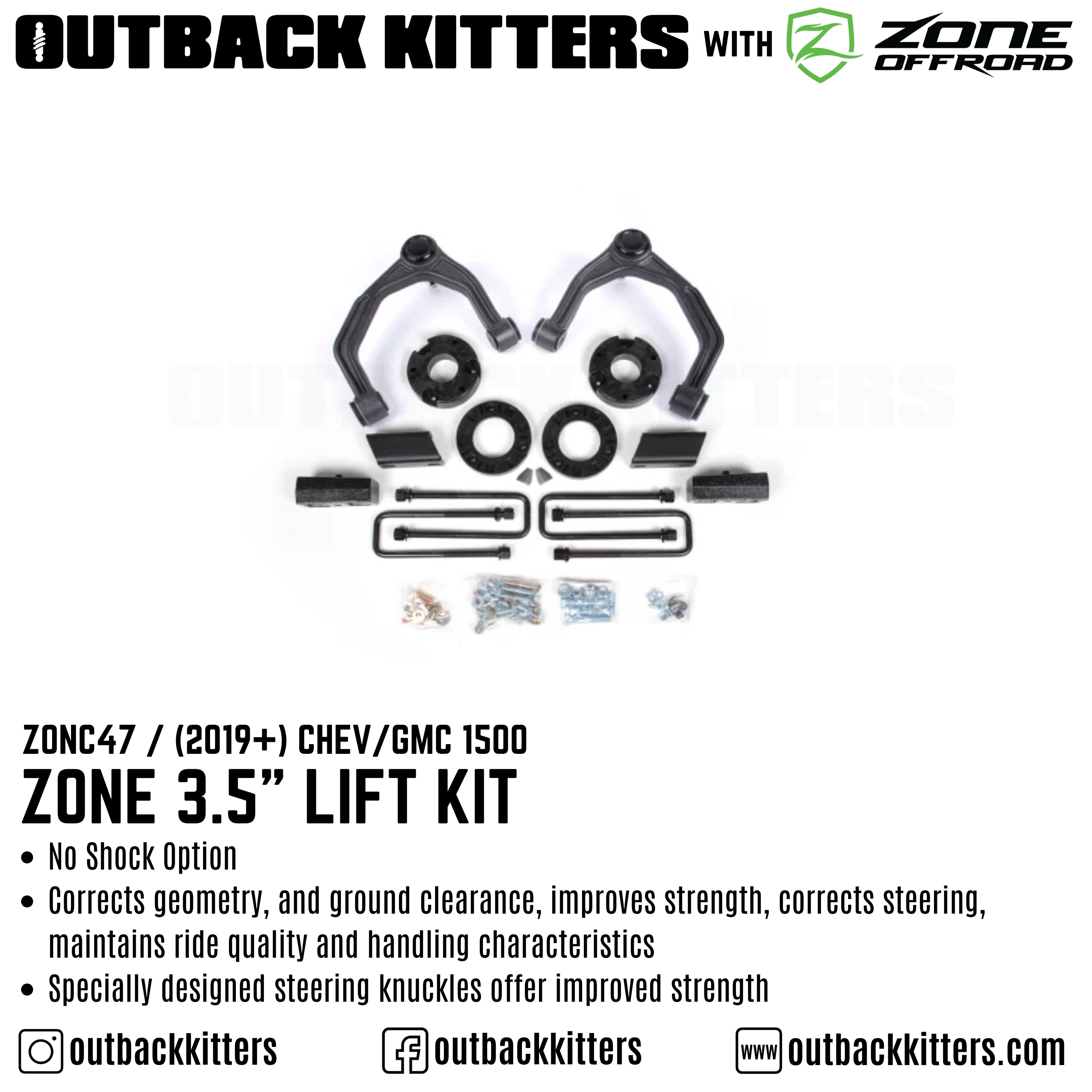 OK with Zone Offroad 3.5” Lift Kit for 2019+ Chev/GMC 1500 - Outback Kitters
