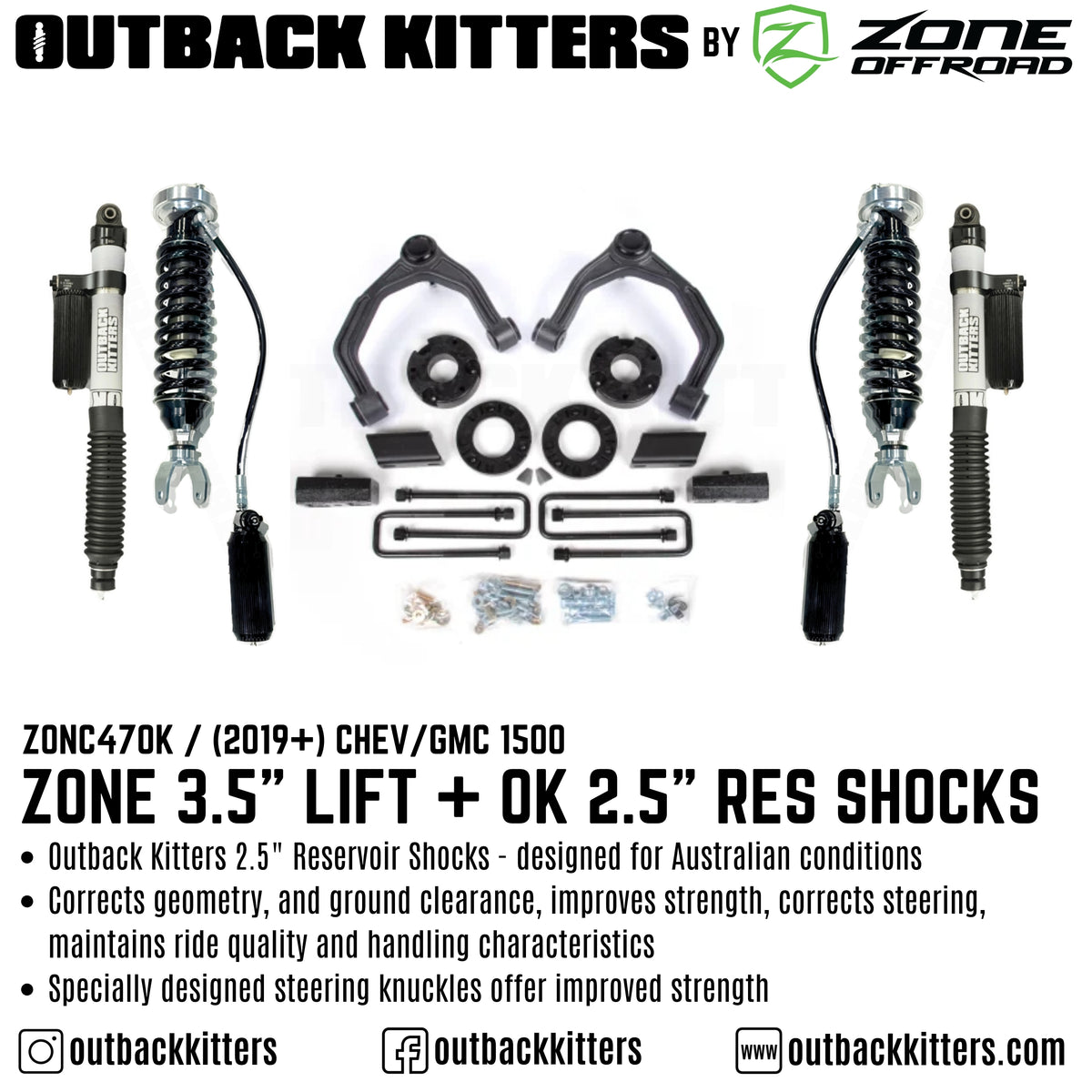 OK by Zone Offroad  3.5” Lift Kit for 2019+ Chev/GMC 1500 - Outback Kitters