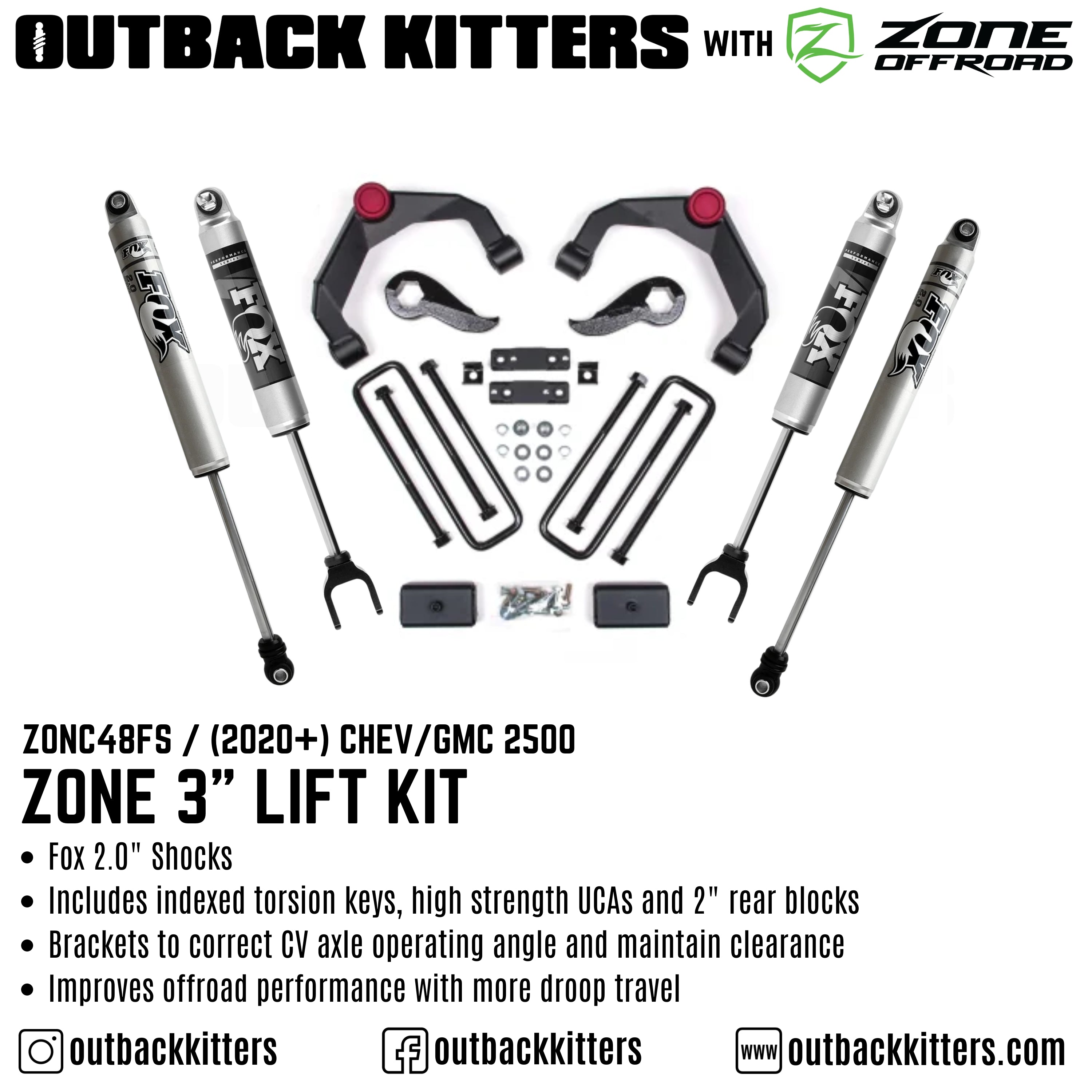 OK with Zone Offroad 3" Lift Kit for 2020+ Chev/GMC 2500 - Outback Kitters