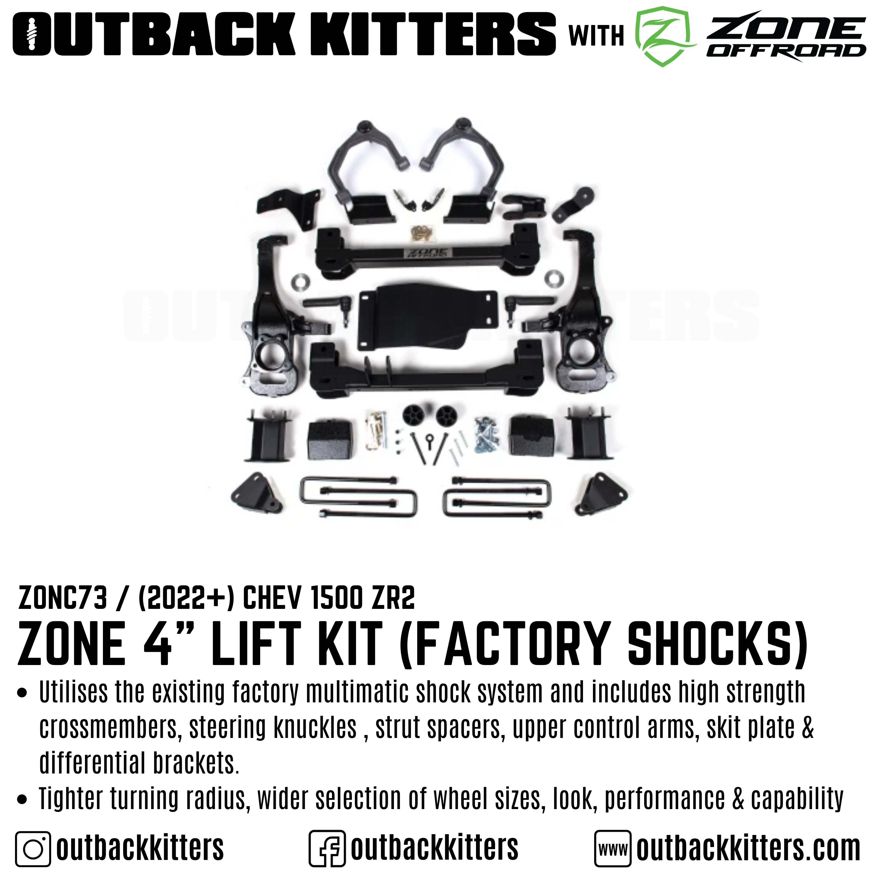 OK with Zone Offroad 4" Lift Kit for 2022+ Chev 1500 ZR2 - Outback Kitters