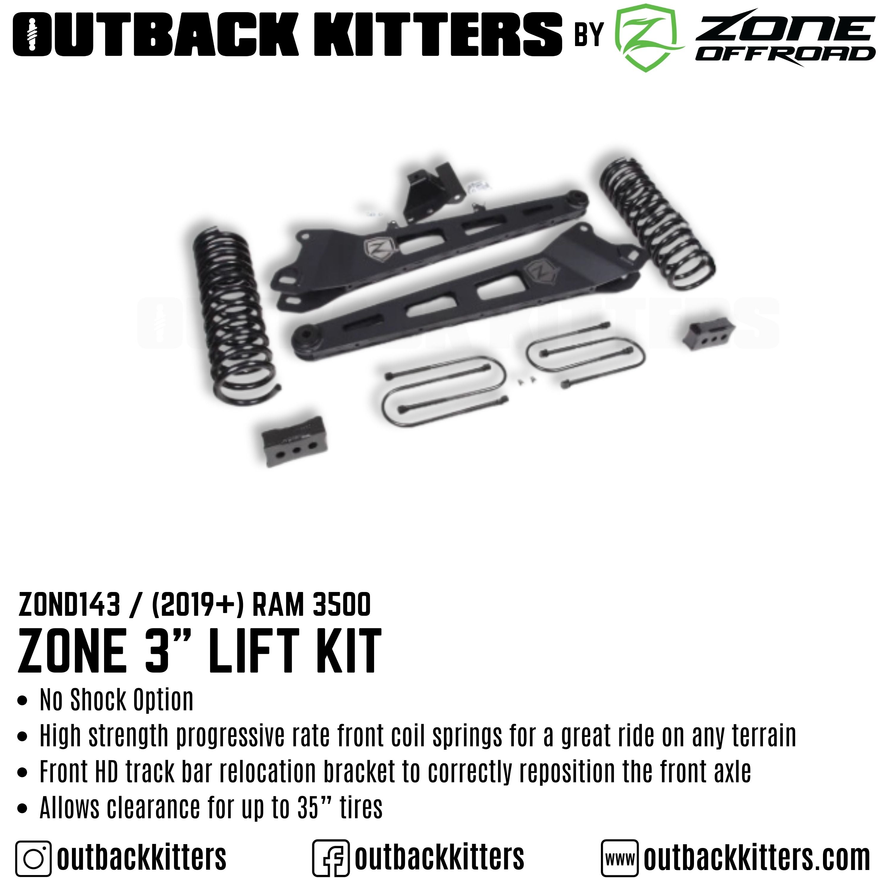 OK by Zone Offroad 3" Lift Kit for 2019+ Ram 3500 - Outback Kitters