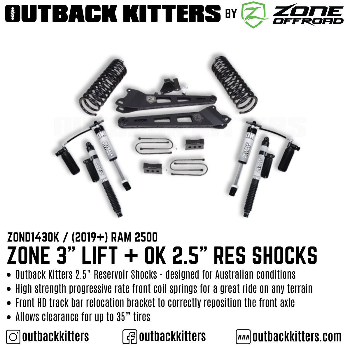 OK by Zone Offroad 3" Lift Kit for 2019+ Ram 3500 - Outback Kitters