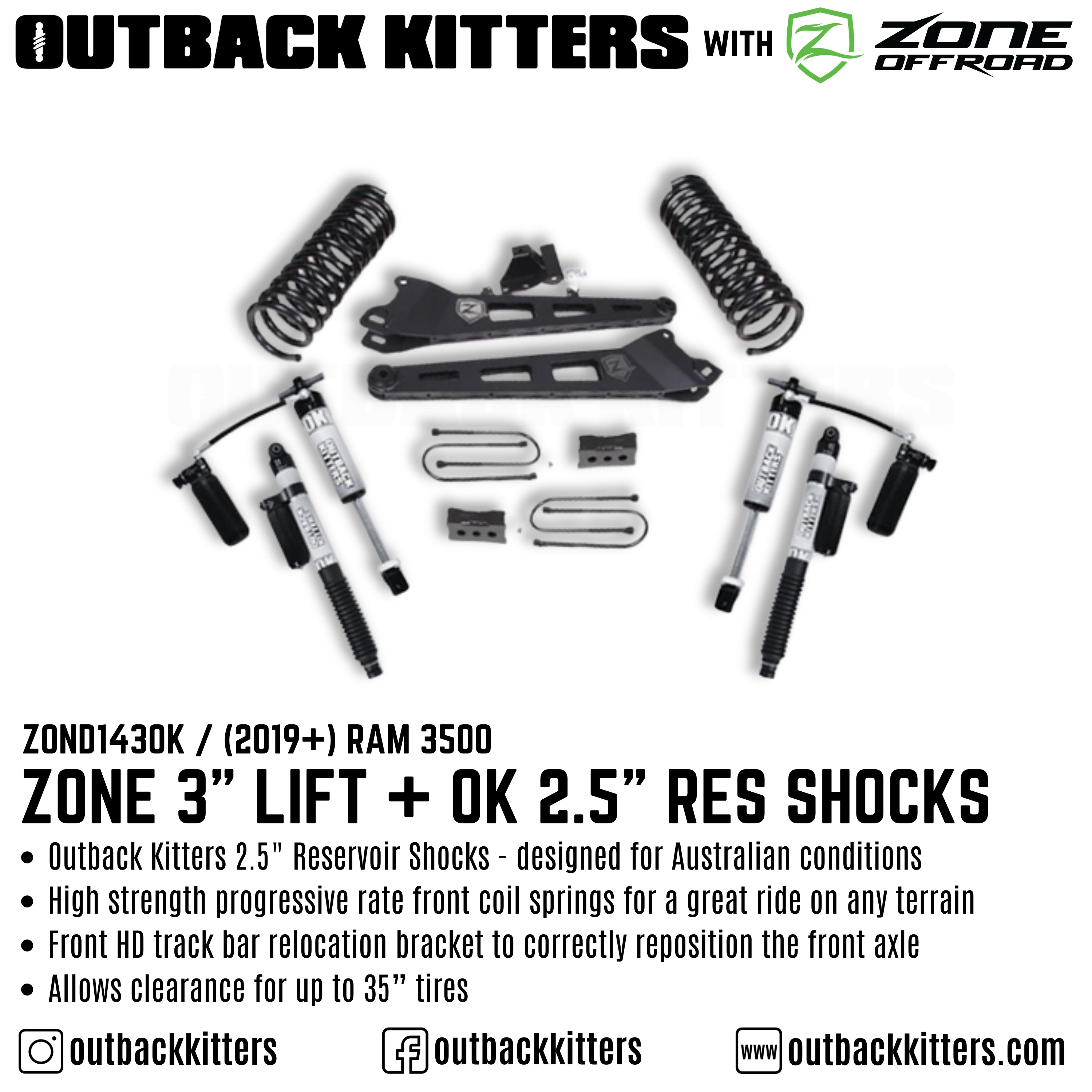 OK with Zone Offroad 3" Lift Kit for 2019+ Ram 3500 - Outback Kitters