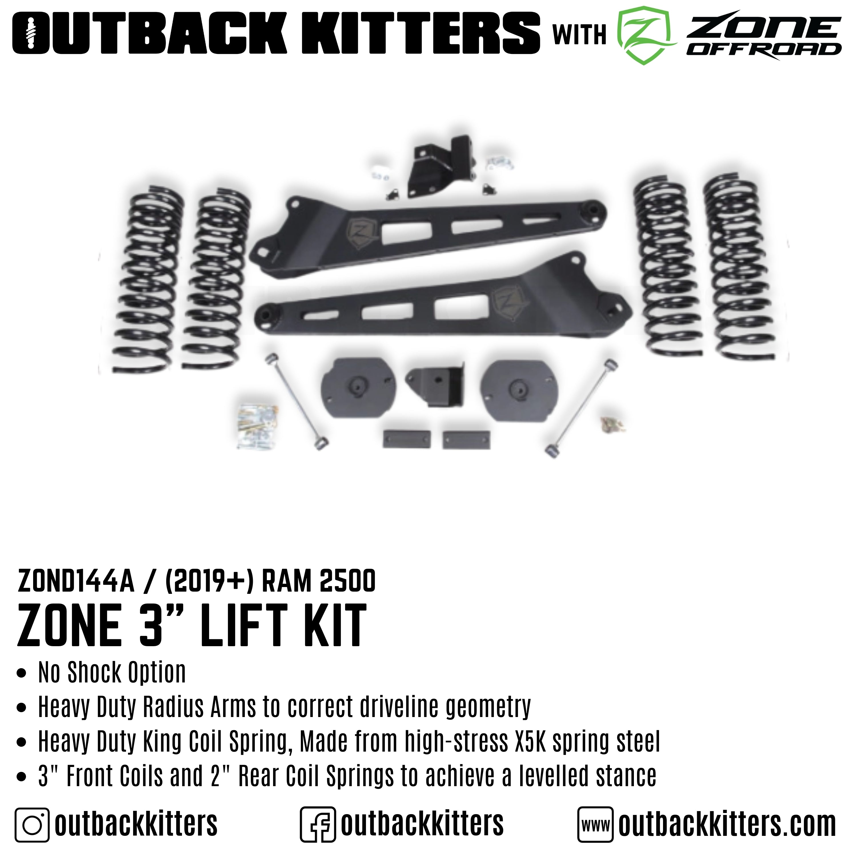 OK with Zone Offroad 3" Lift Kit for 2019+ Ram 2500 - Outback Kitters