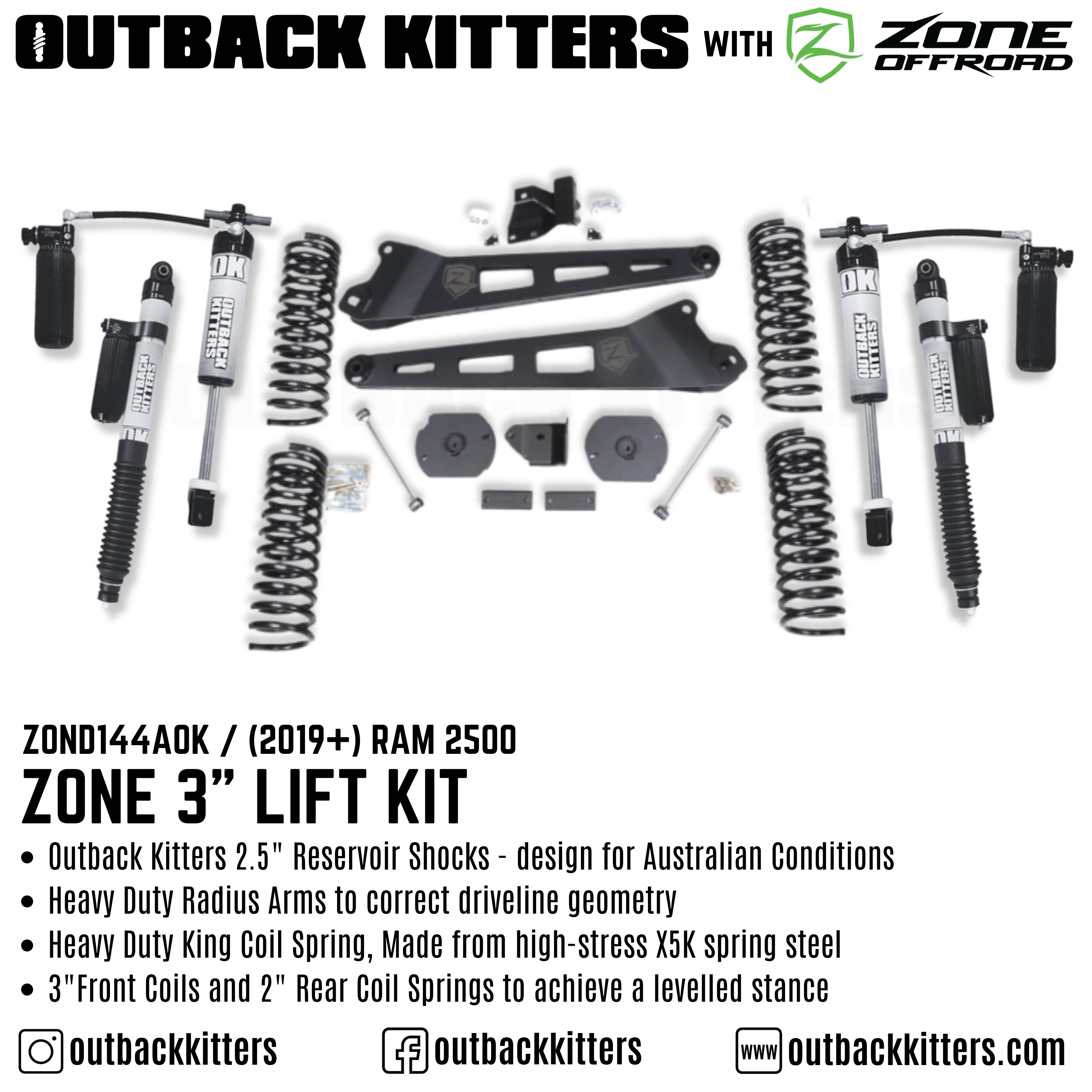 OK with Zone Offroad 3" Lift Kit for 2019+ Ram 2500 - Outback Kitters