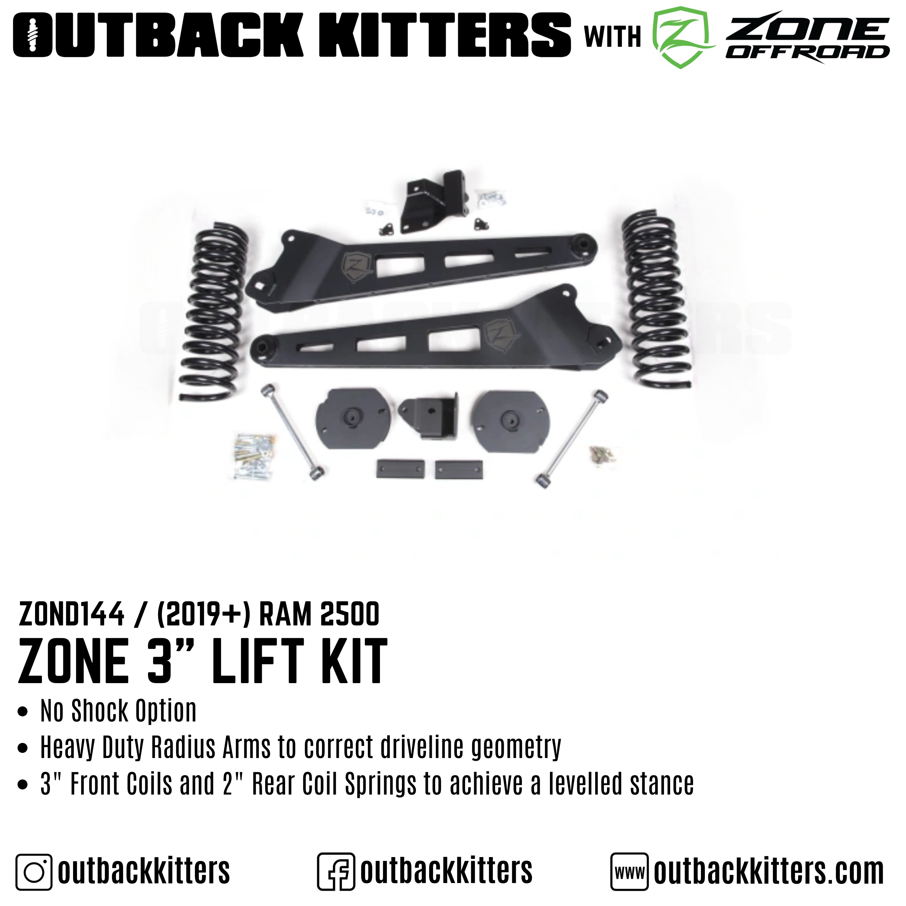 OK with Zone Offroad 3" Lift Kit for 2019+ Ram 2500 - Outback Kitters
