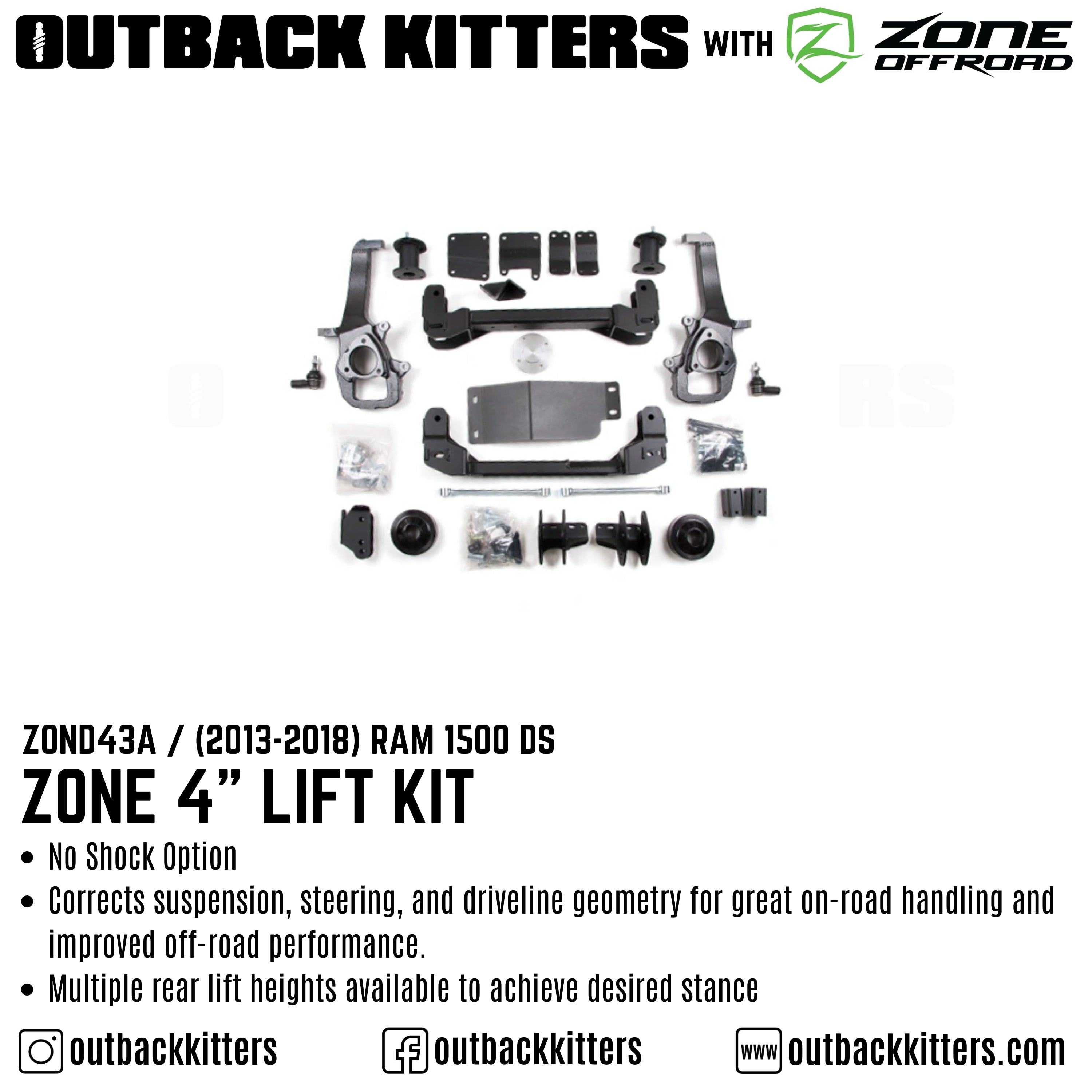OK with Zone Offroad 4" Lift Kit for 2013-2018 Ram 1500 DS - Outback Kitters