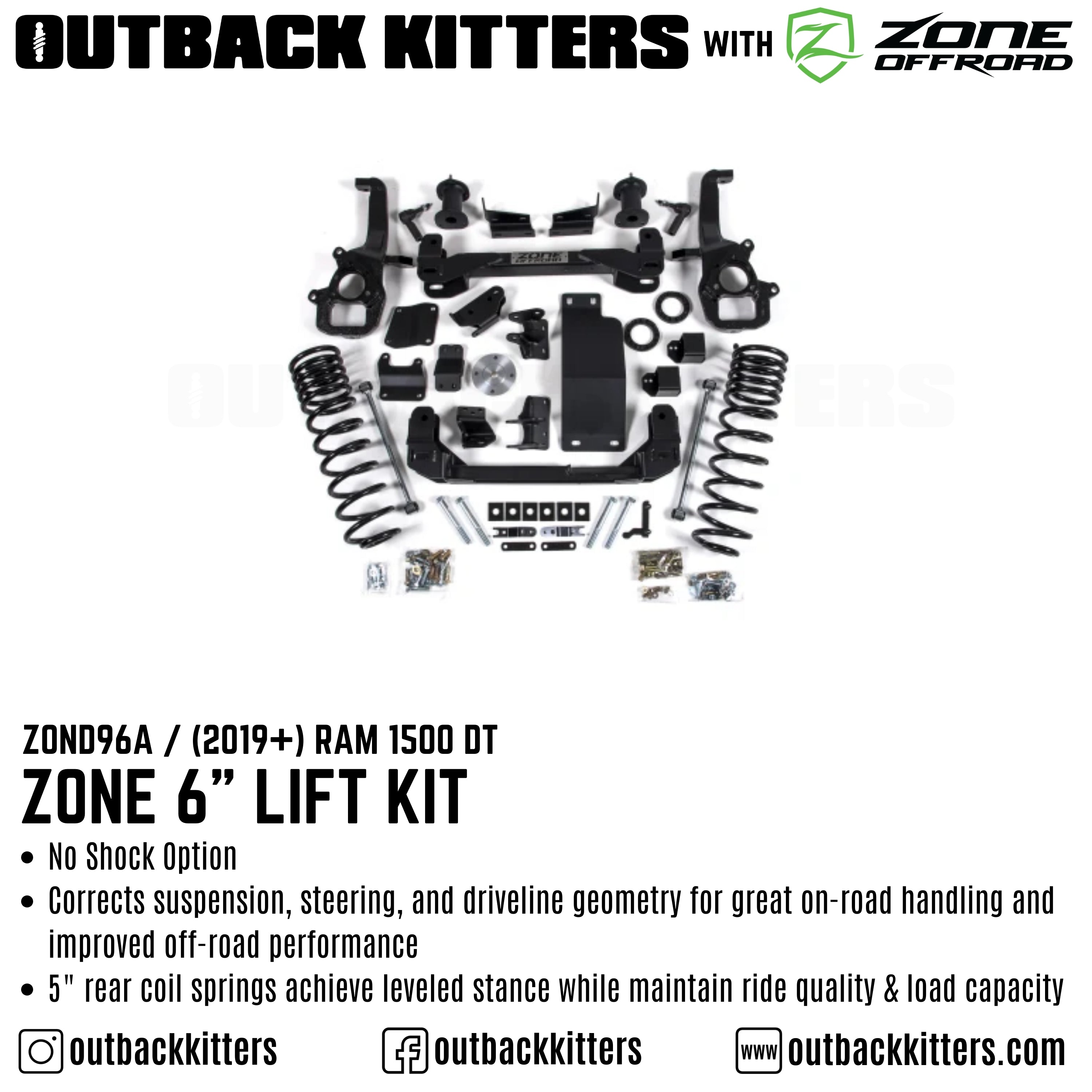 OK with Zone Offroad 6" Lift Kit for 2019+ Ram 1500 DT - Outback Kitters