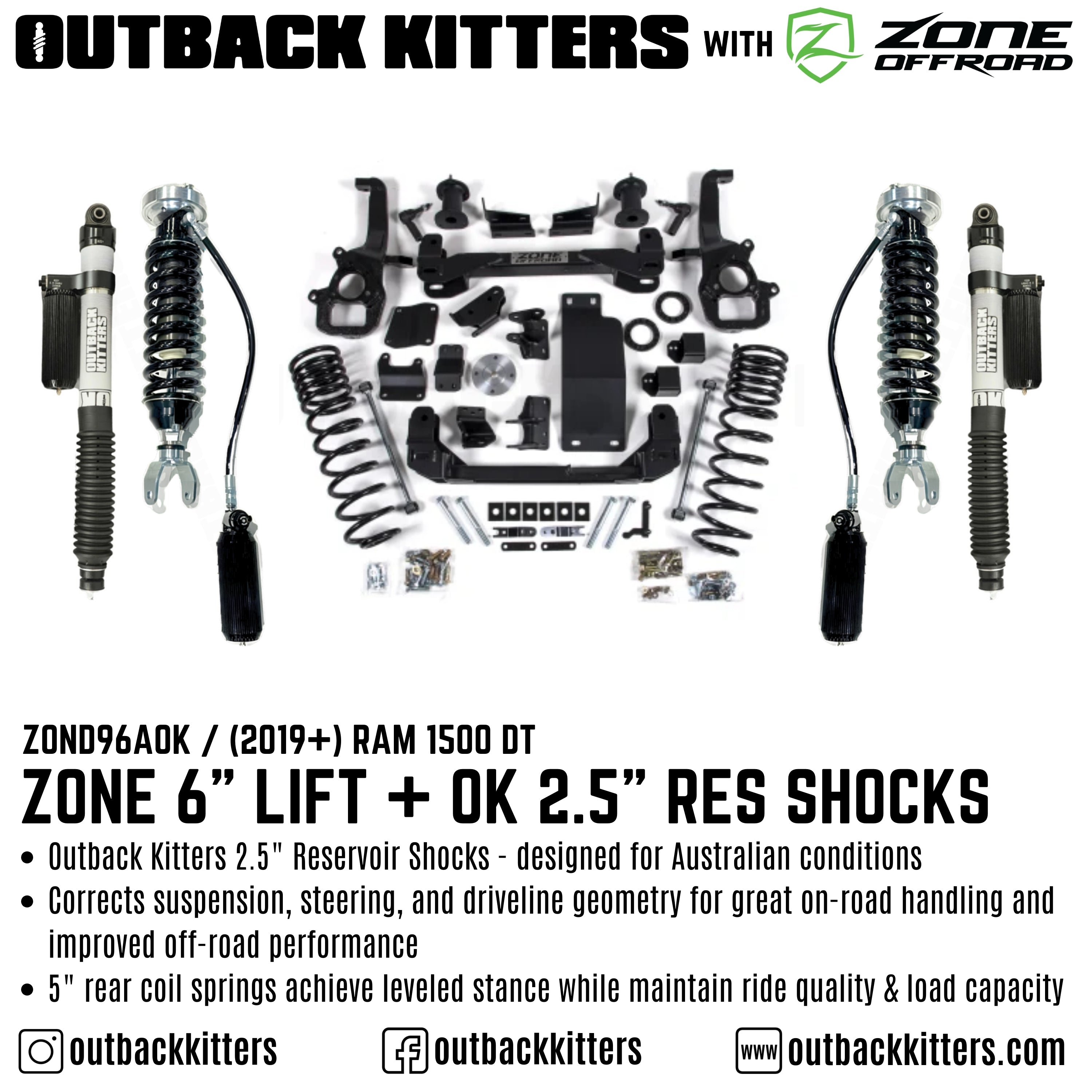 OK with Zone Offroad 6" Lift Kit for 2019+ Ram 1500 DT - Outback Kitters