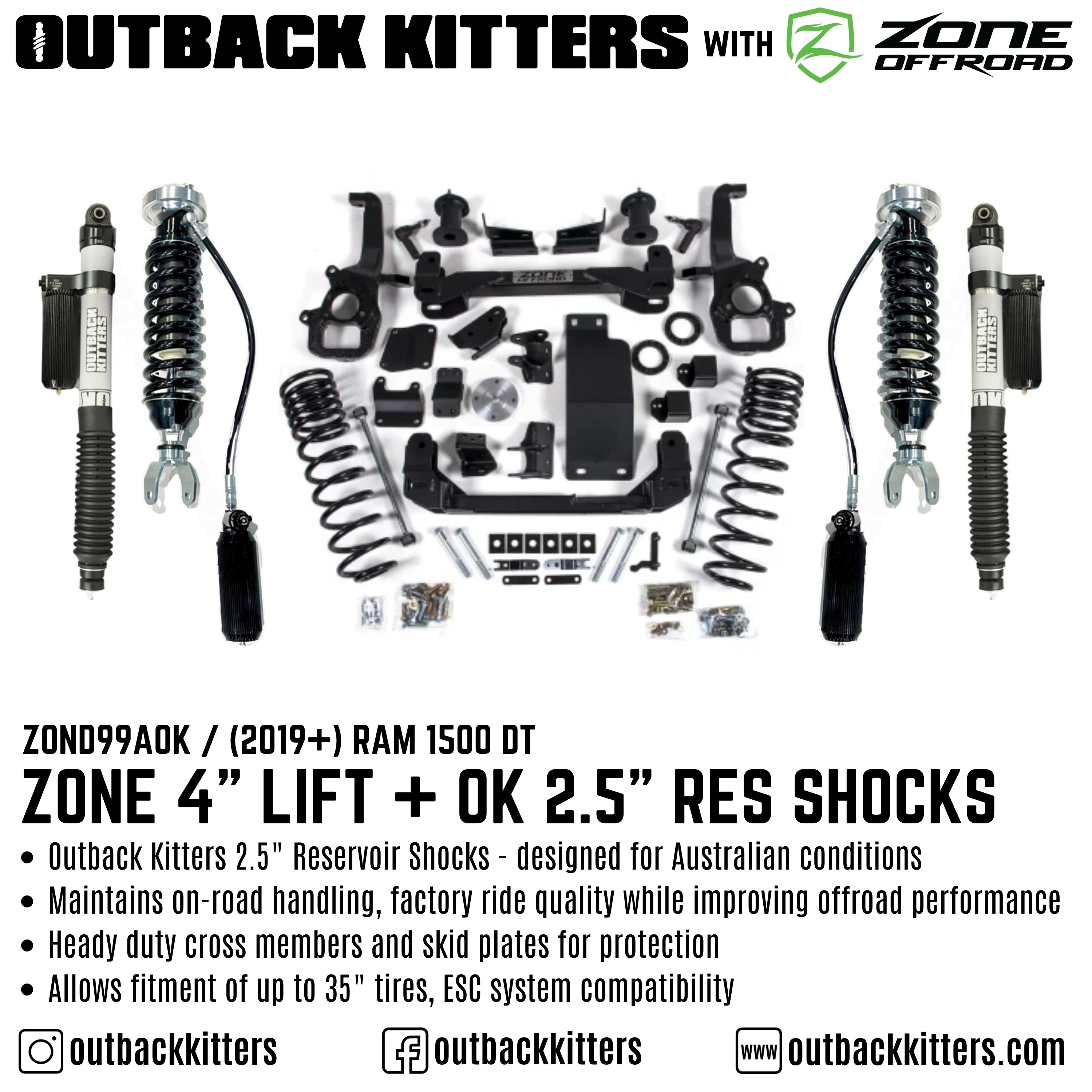 OK with Zone Offroad 4" Lift Kit for 2019+ Ram 1500 DT - Outback Kitters