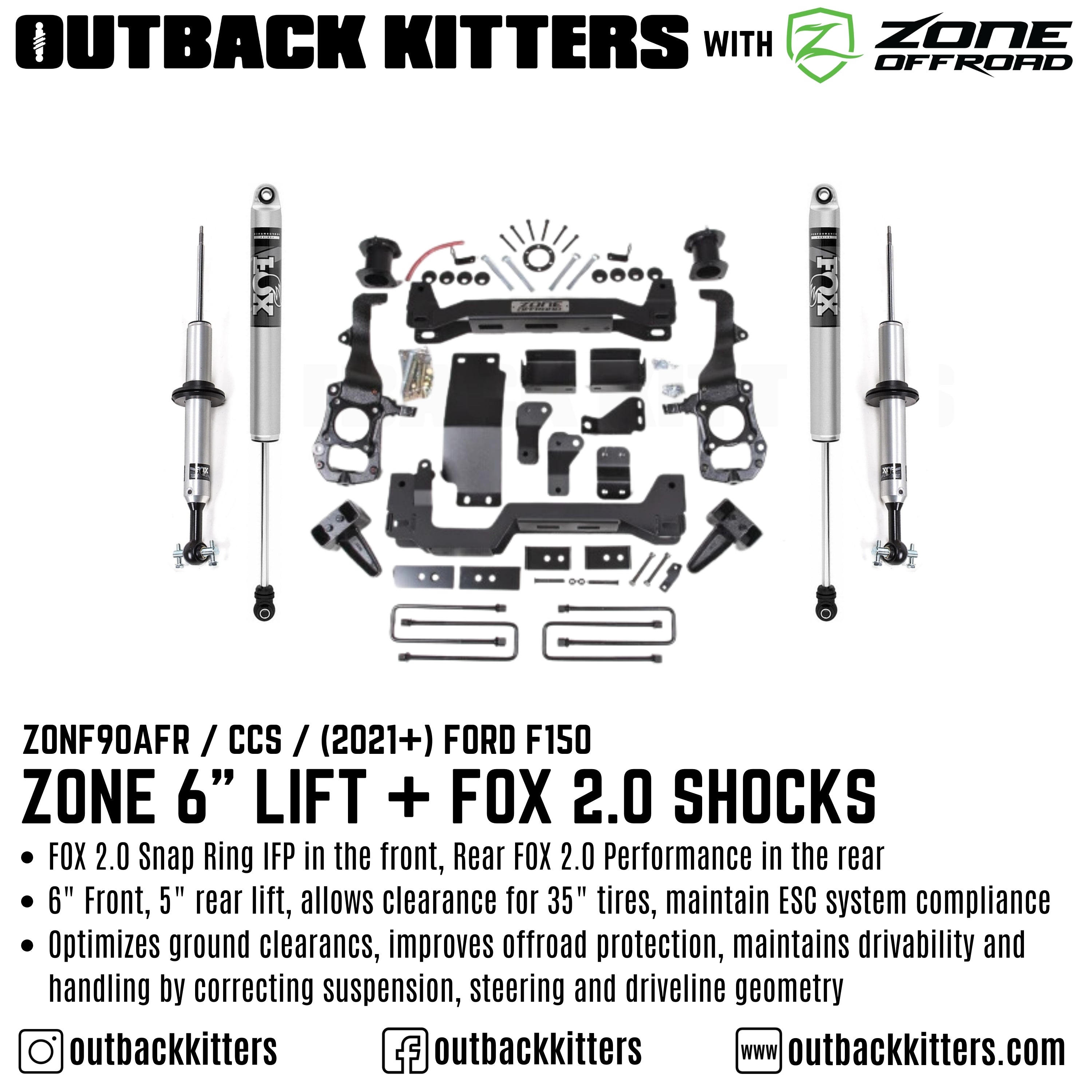 OK with Zone Offroad 6" Levelling Kit for 2021+ Ford F150 - Outback Kitters