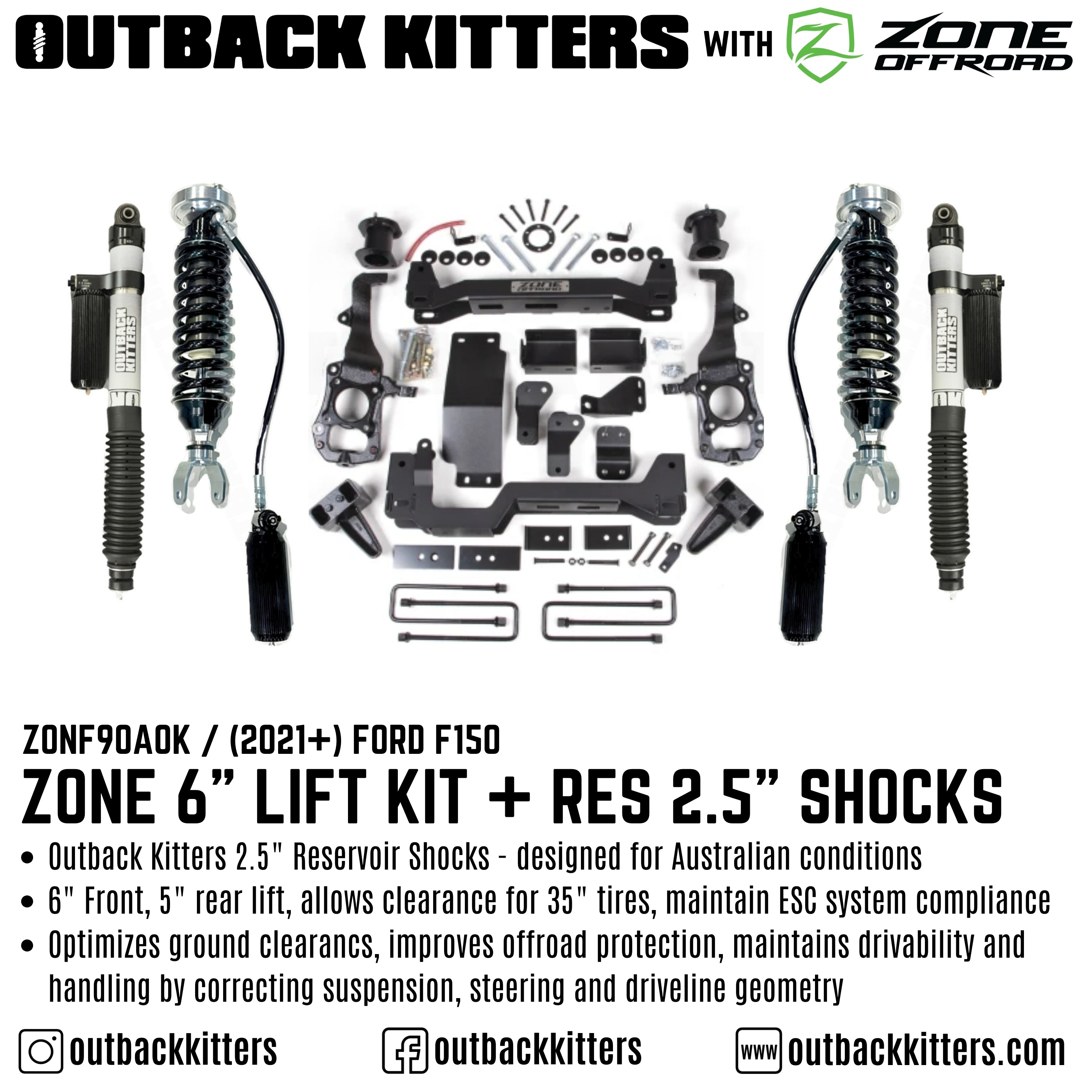 OK with Zone Offroad 6" Levelling Kit for 2021+ Ford F150 - Outback Kitters