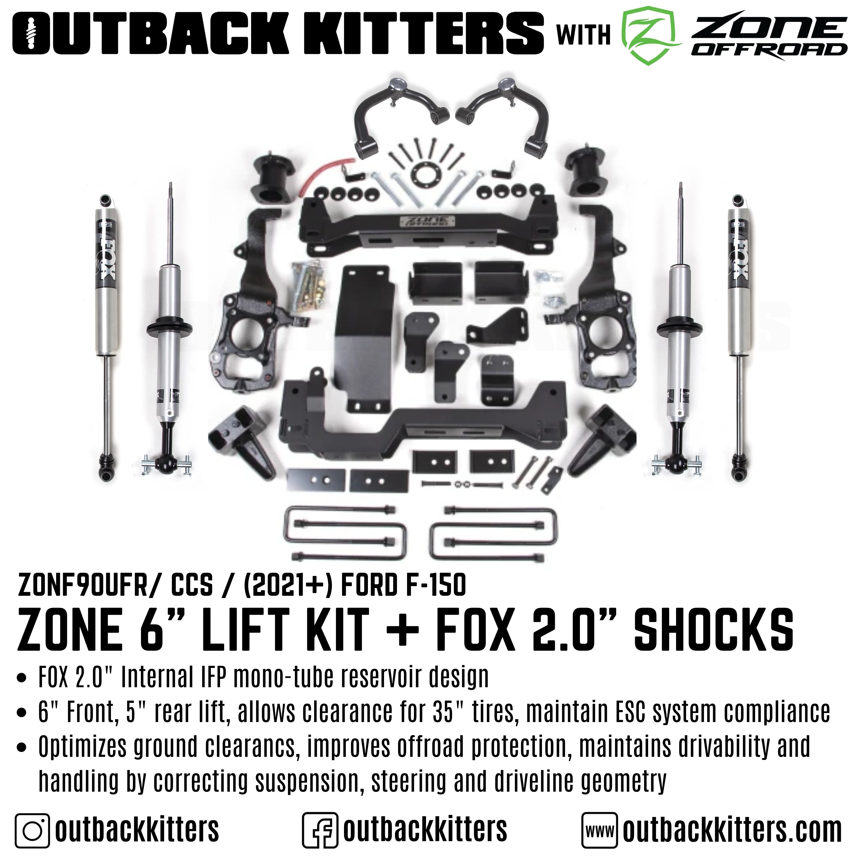 OK with Zone Offroad 6" Levelling Kit for 2021+ Ford F150 - Outback Kitters