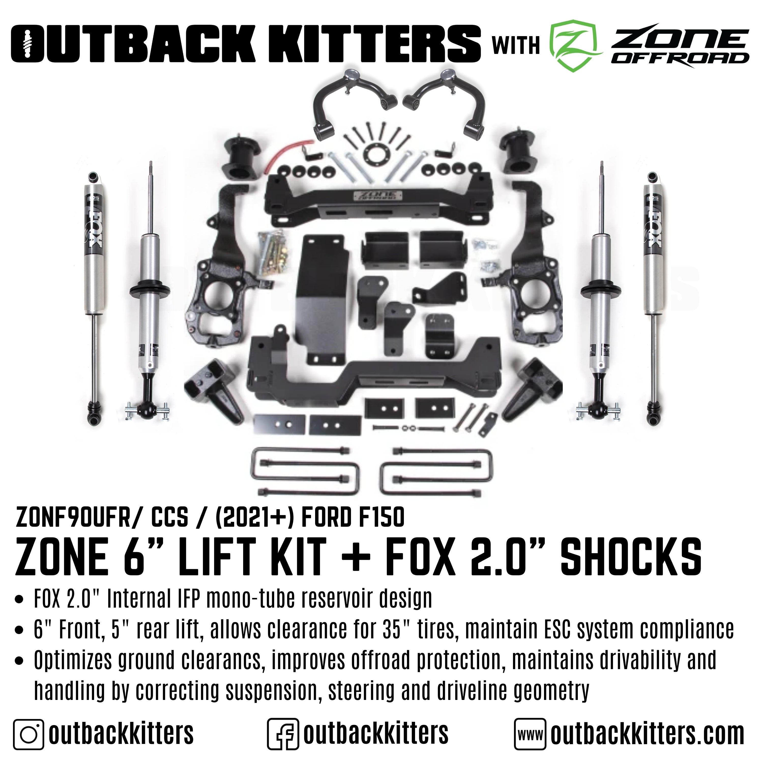 OK with Zone Offroad 6" Levelling Kit for 2021+ Ford F150 - Outback Kitters