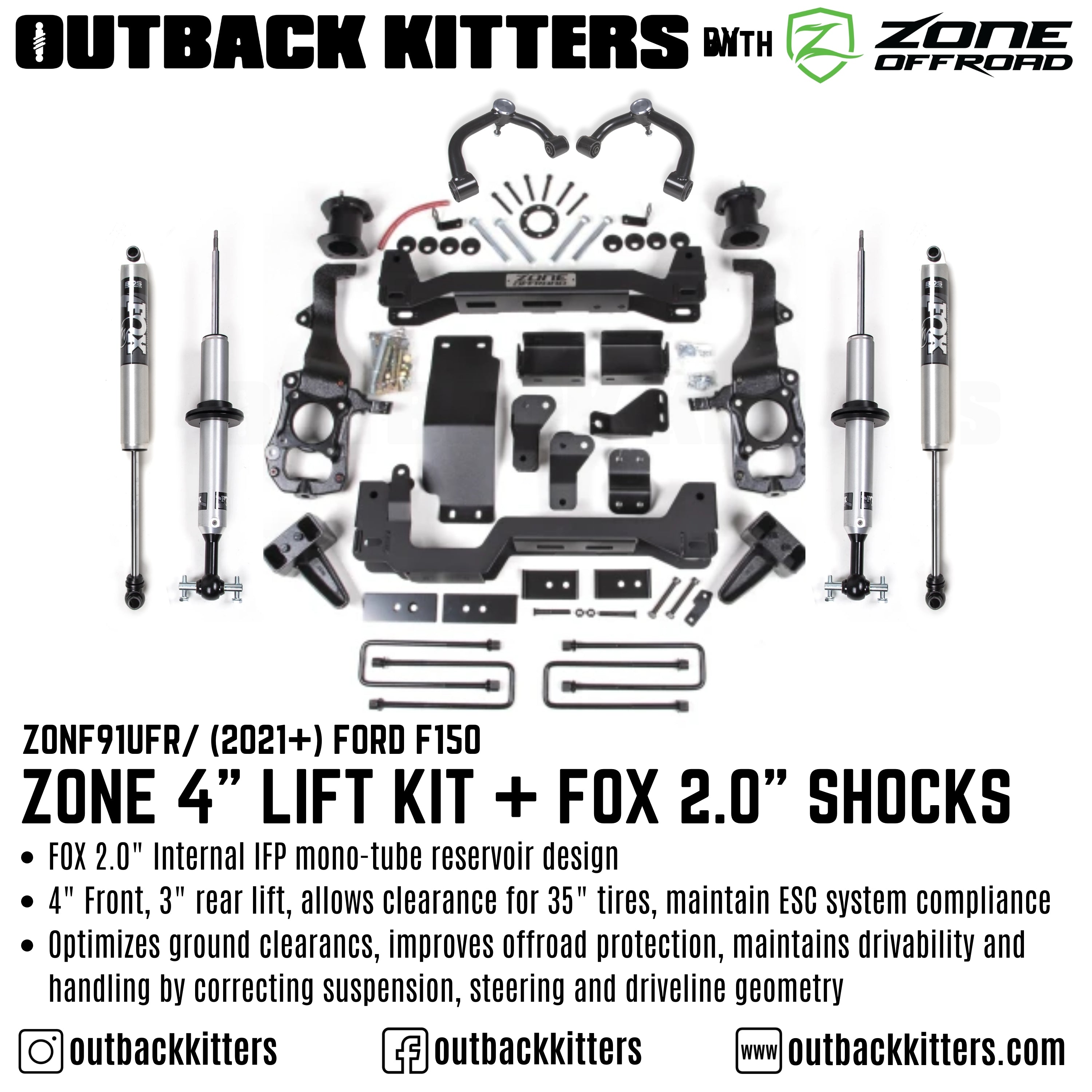 OK with Zone Offroad 4" Levelling Kit for 2021+ Ford F150 - Outback Kitters