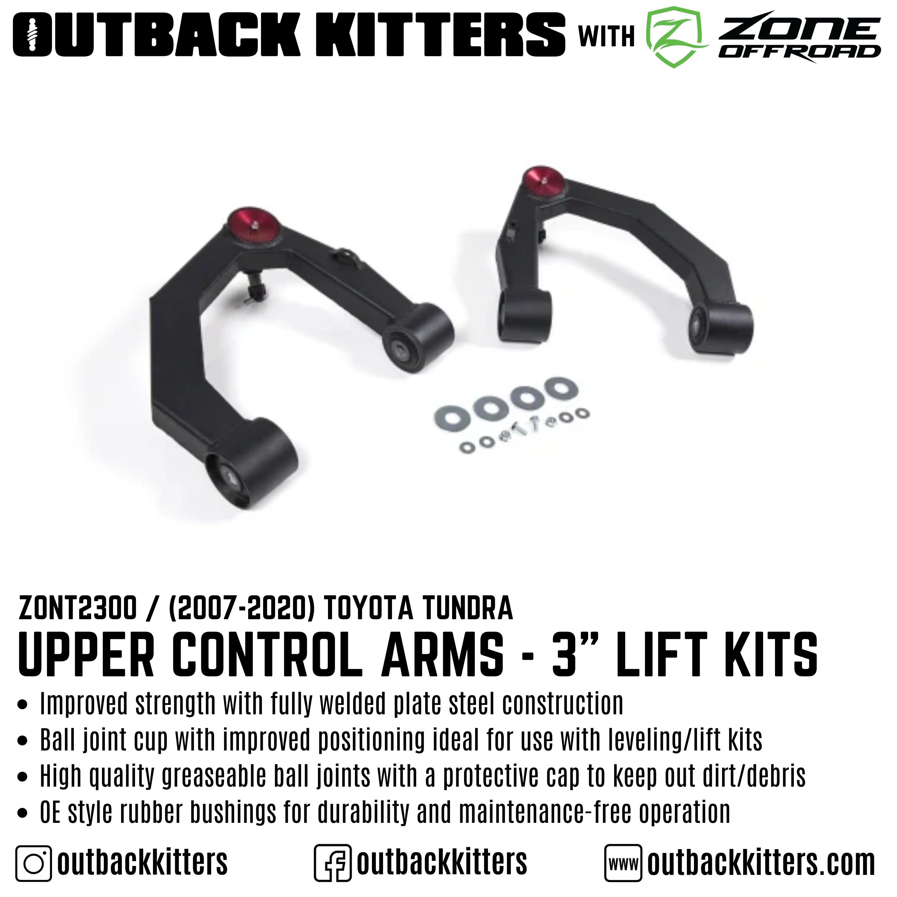 OK with Zone Offroad Upper Control Arms for 2007-2020 Toyota Tundra - Outback Kitters