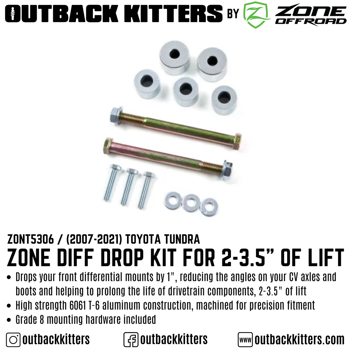 OK by Zone 2-3.5" Lift Diff Drop Kit for 2007-2021 Toyota Tundra - Outback Kitters