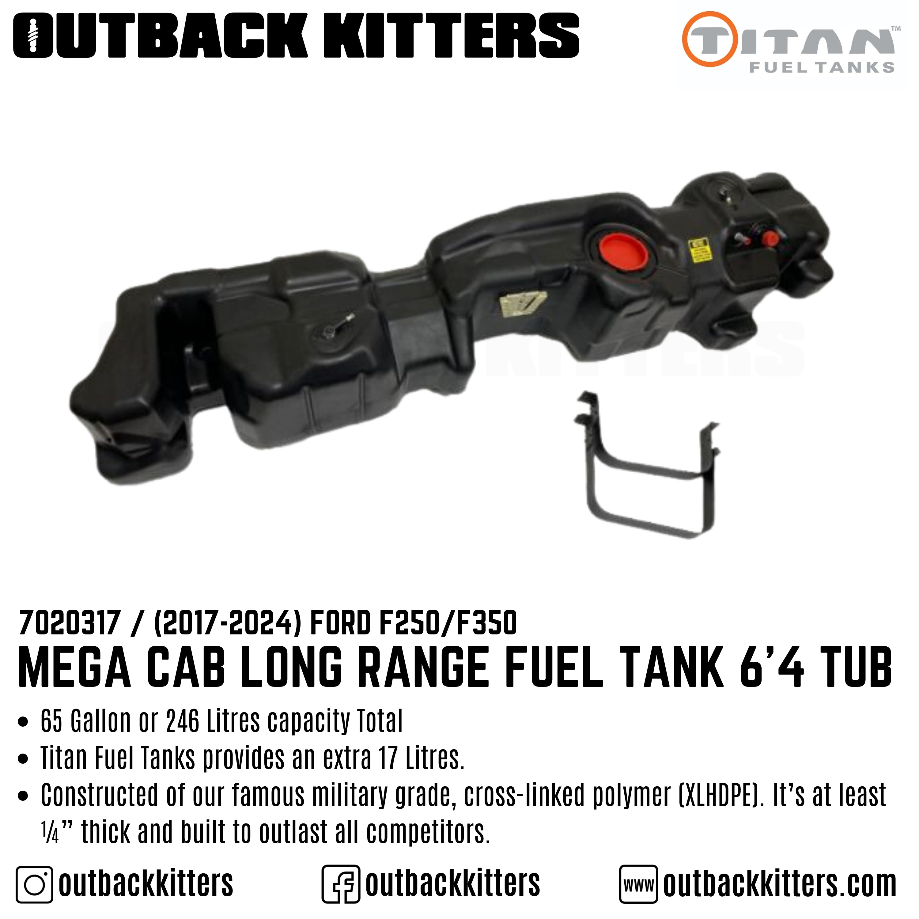 2017+ Ford F250/F350/F450 Crew Cab Long Range Fuel Tank, 8' Tub - Outback Kitters