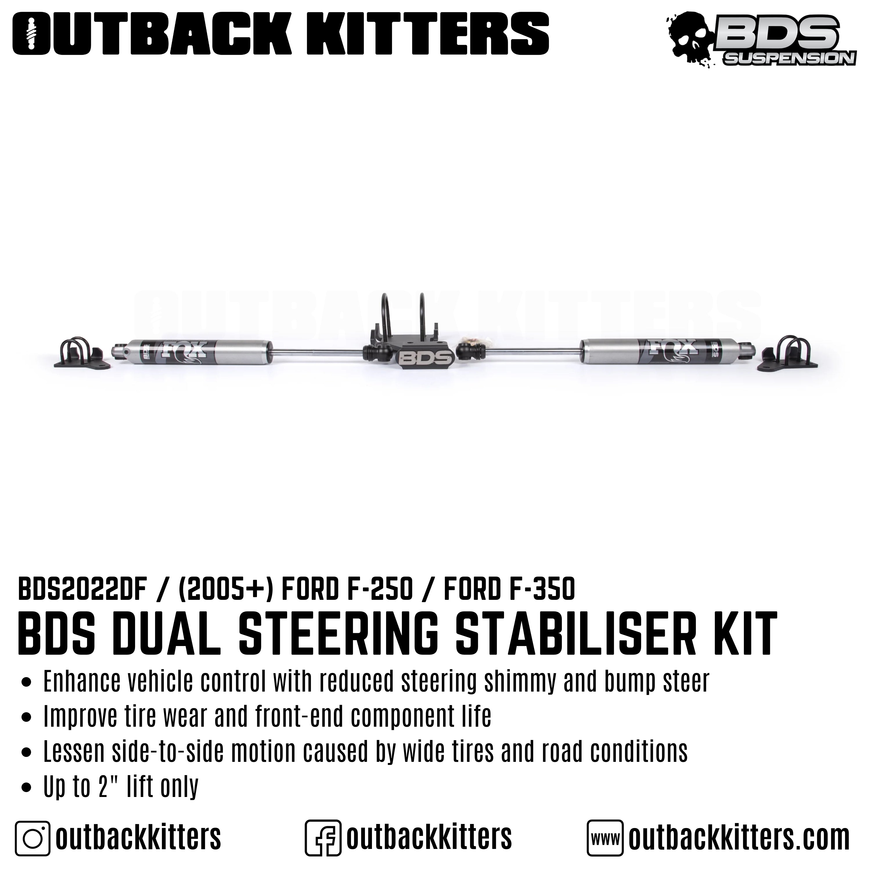 BDS Suspension Dual Steering Stabiliser Kit for 2005+ Ford F250/350