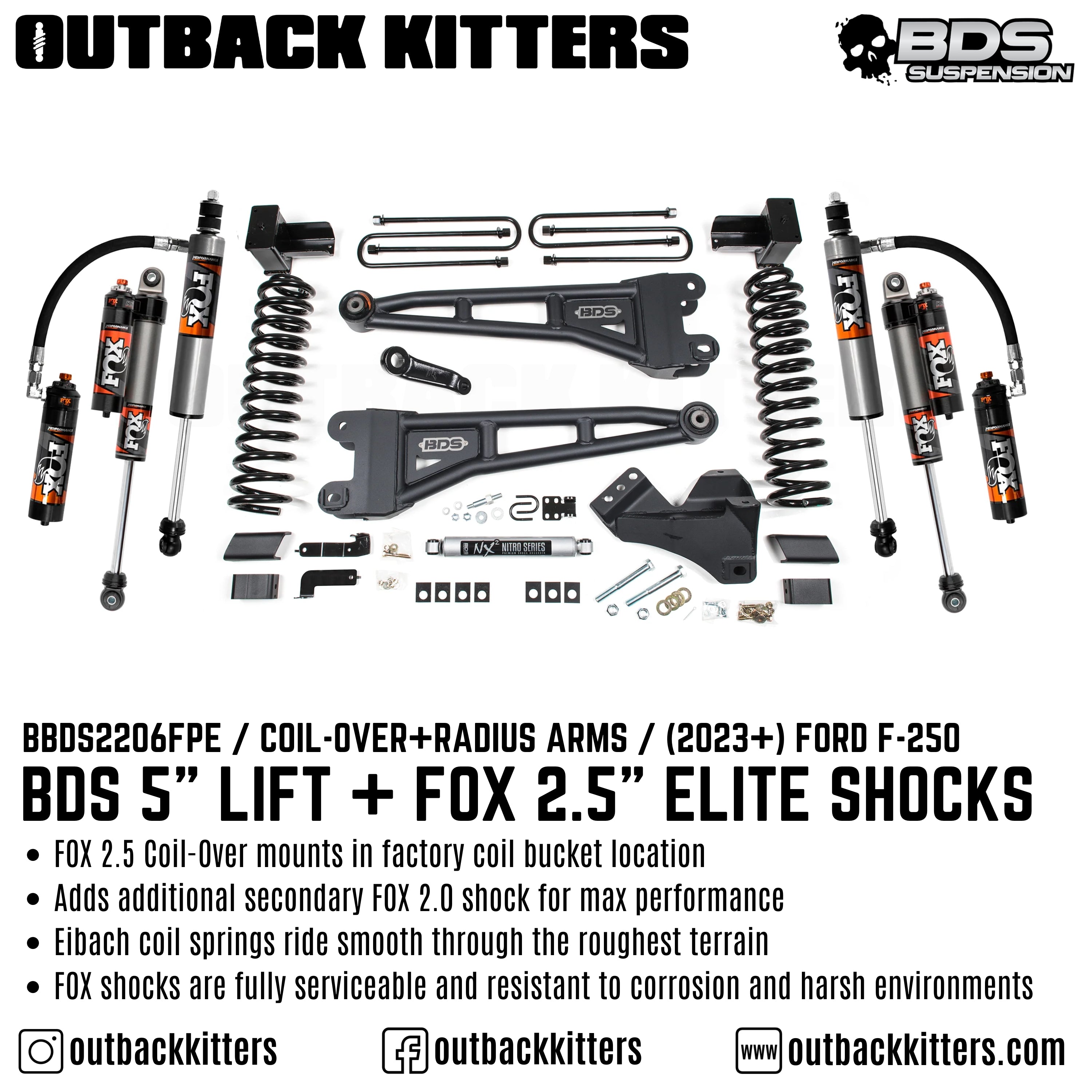 BDS Suspension 5" Coil Over Lift Kit with Radius Arms for 2023+ Ford F-250 - Outback Kitters