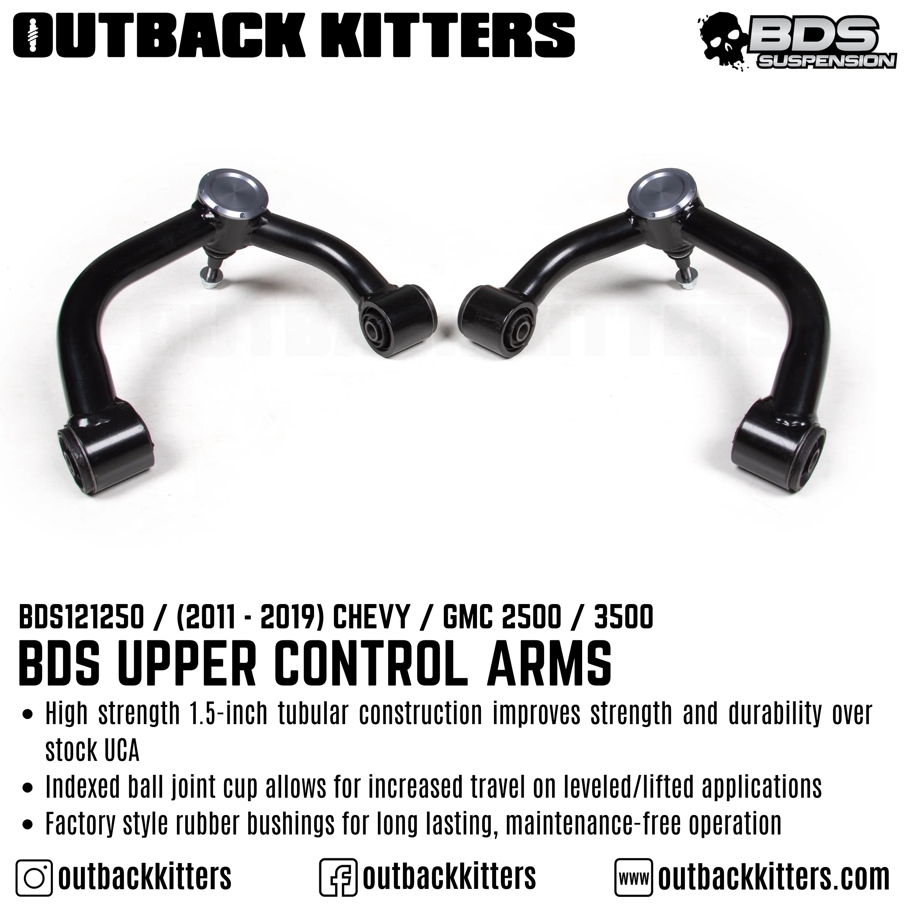 BDS Suspension Upper Control Arm Kit for 2011-2019 Chevy Silverado 2500 Lift Kits - Outback Kitters